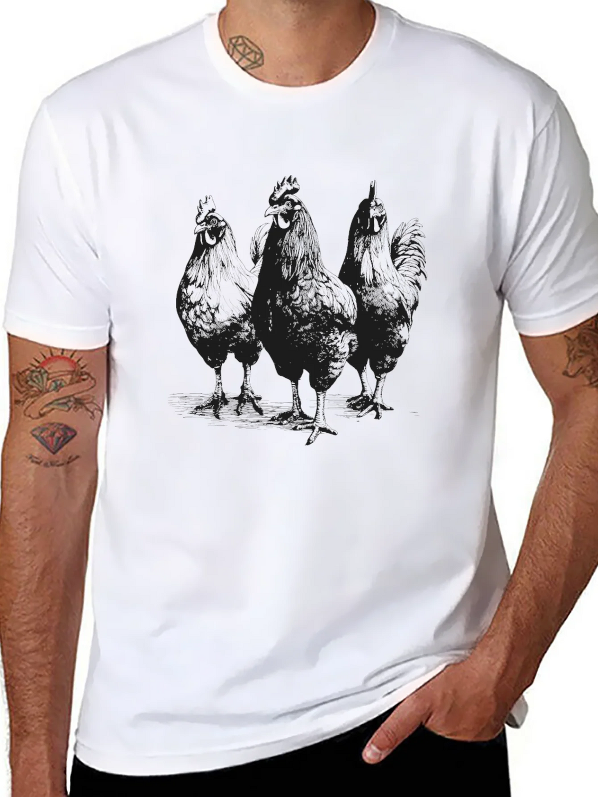 Mens Black Chicken Graphic T-Shirt product image 7