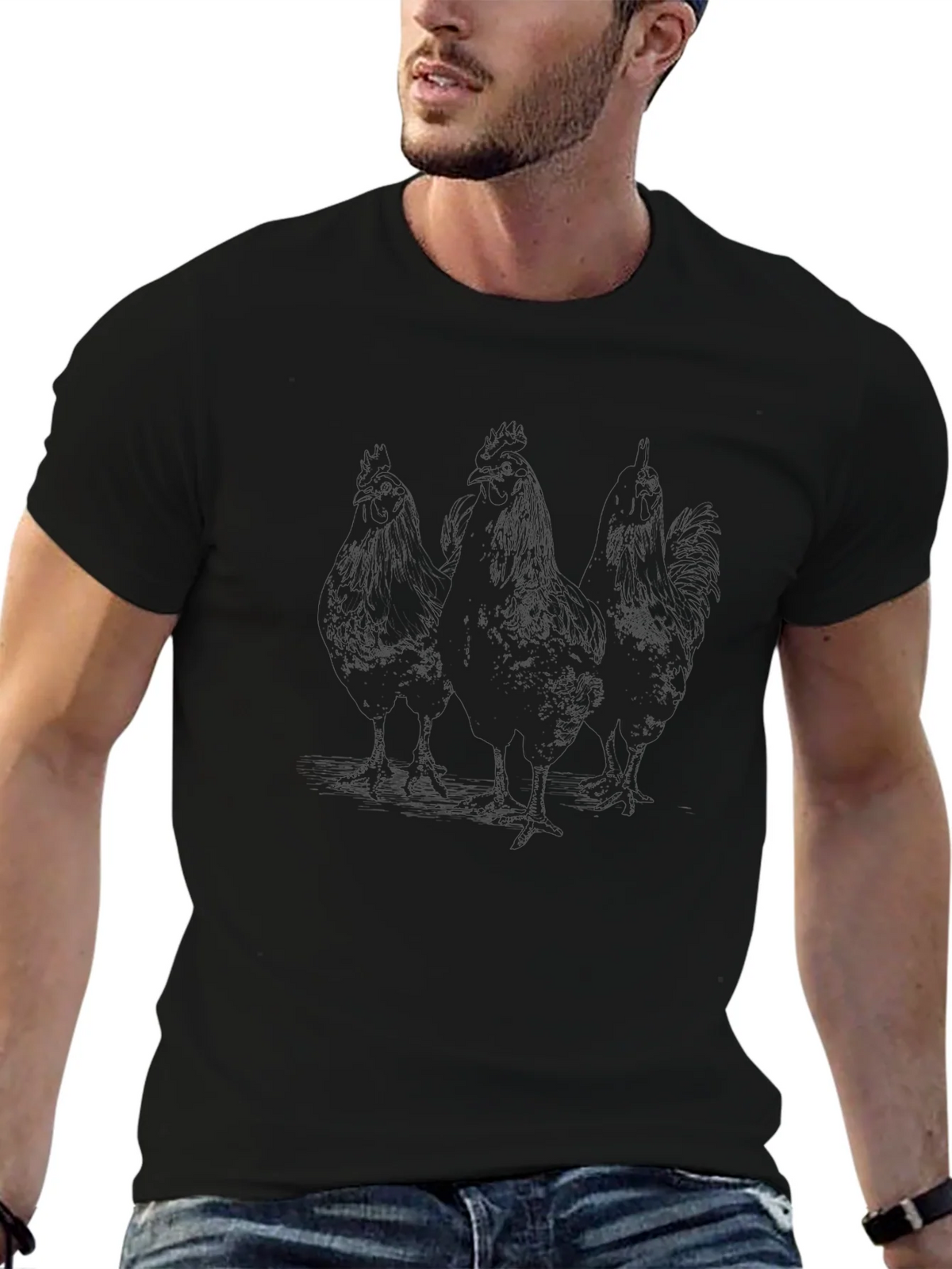 Mens Black Chicken Graphic T-Shirt product image 6