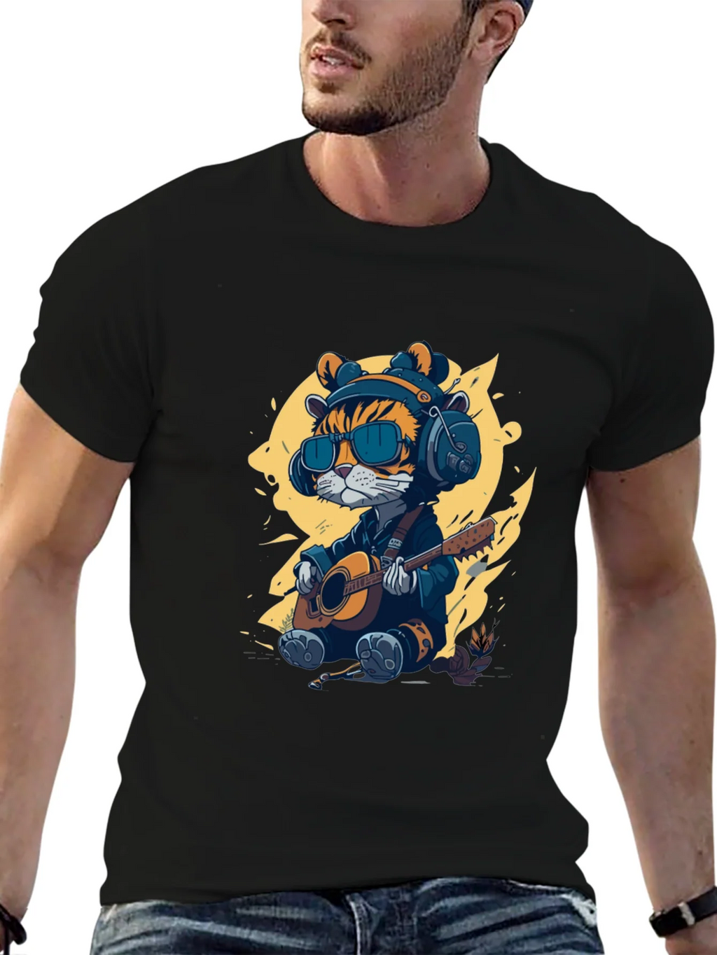 Cool Cat Guitar Player T-Shirt product image 6