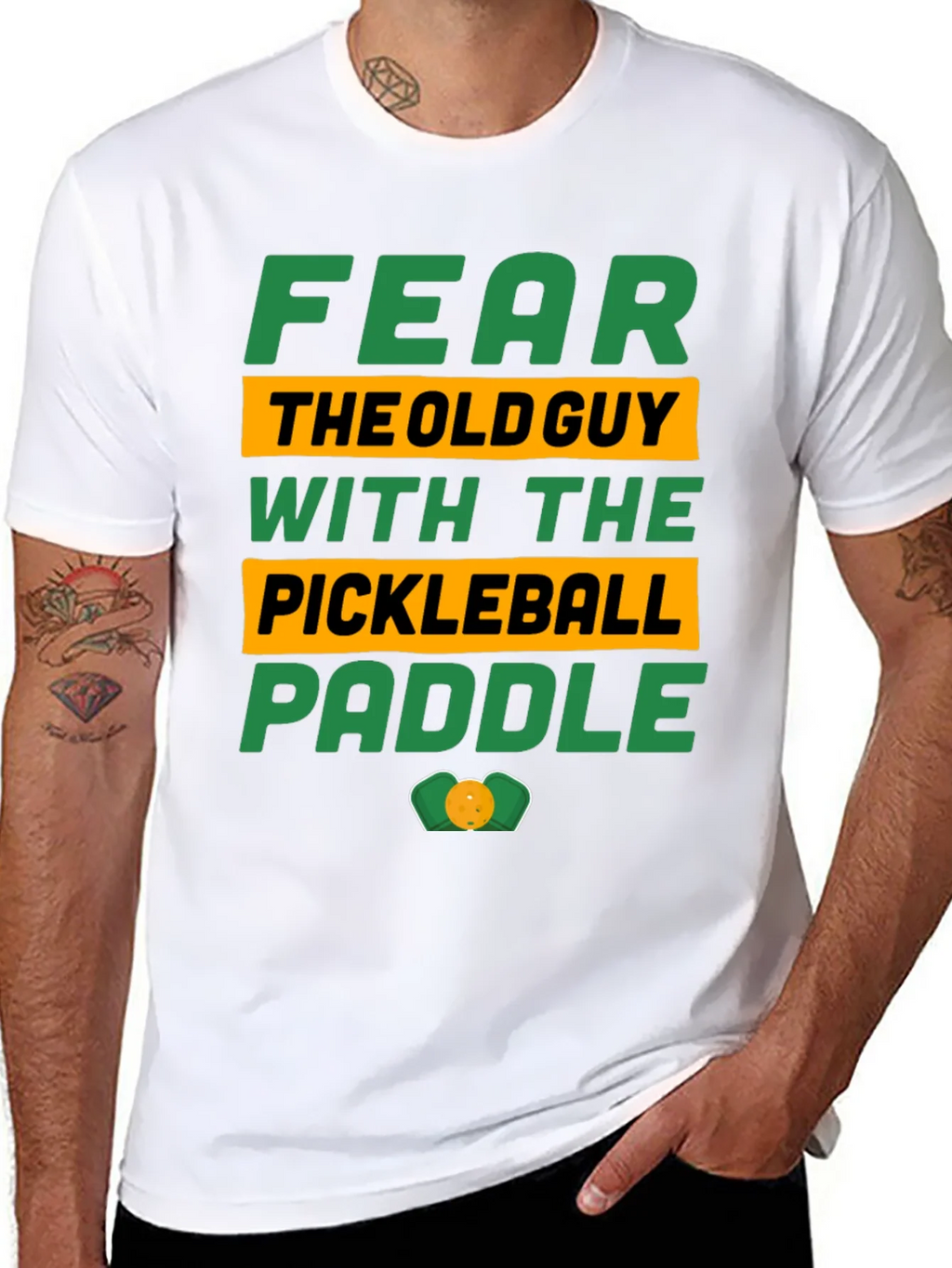 Fear the Old Guy Pickleball Paddle T-Shirt product image 7