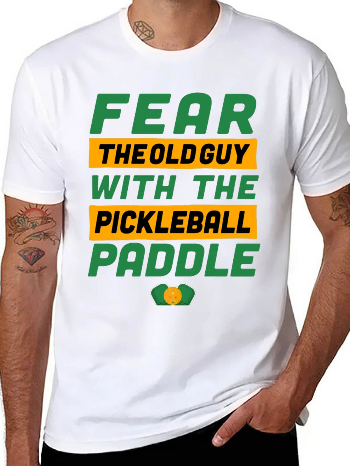 Fear the Old Guy Pickleball Paddle T-Shirt product image 7
