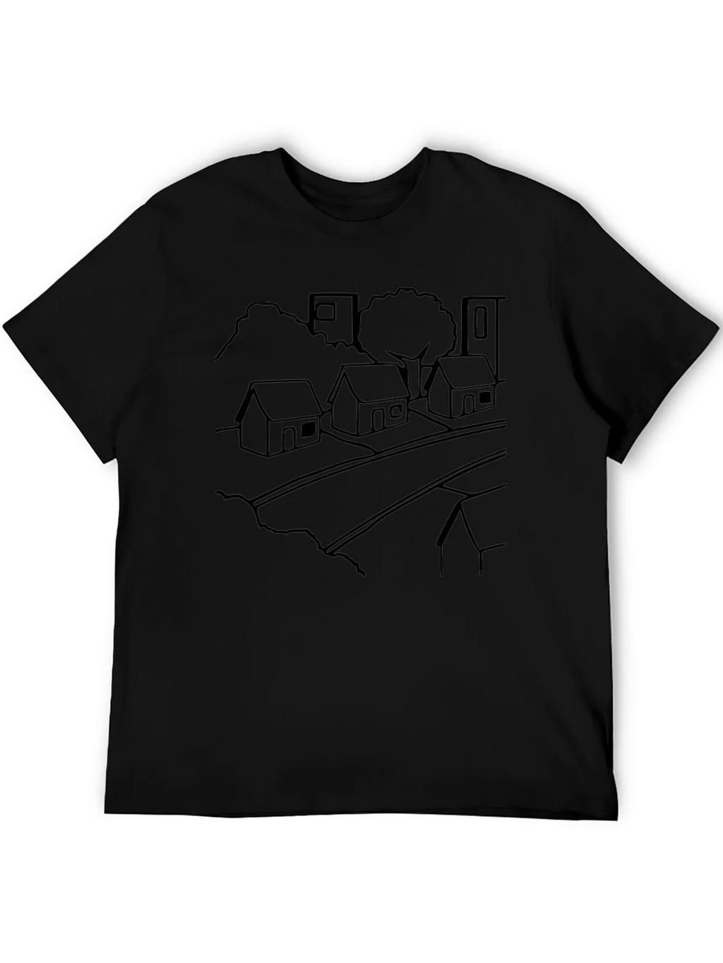 Black T-Shirt with Village Outline Design product image 2