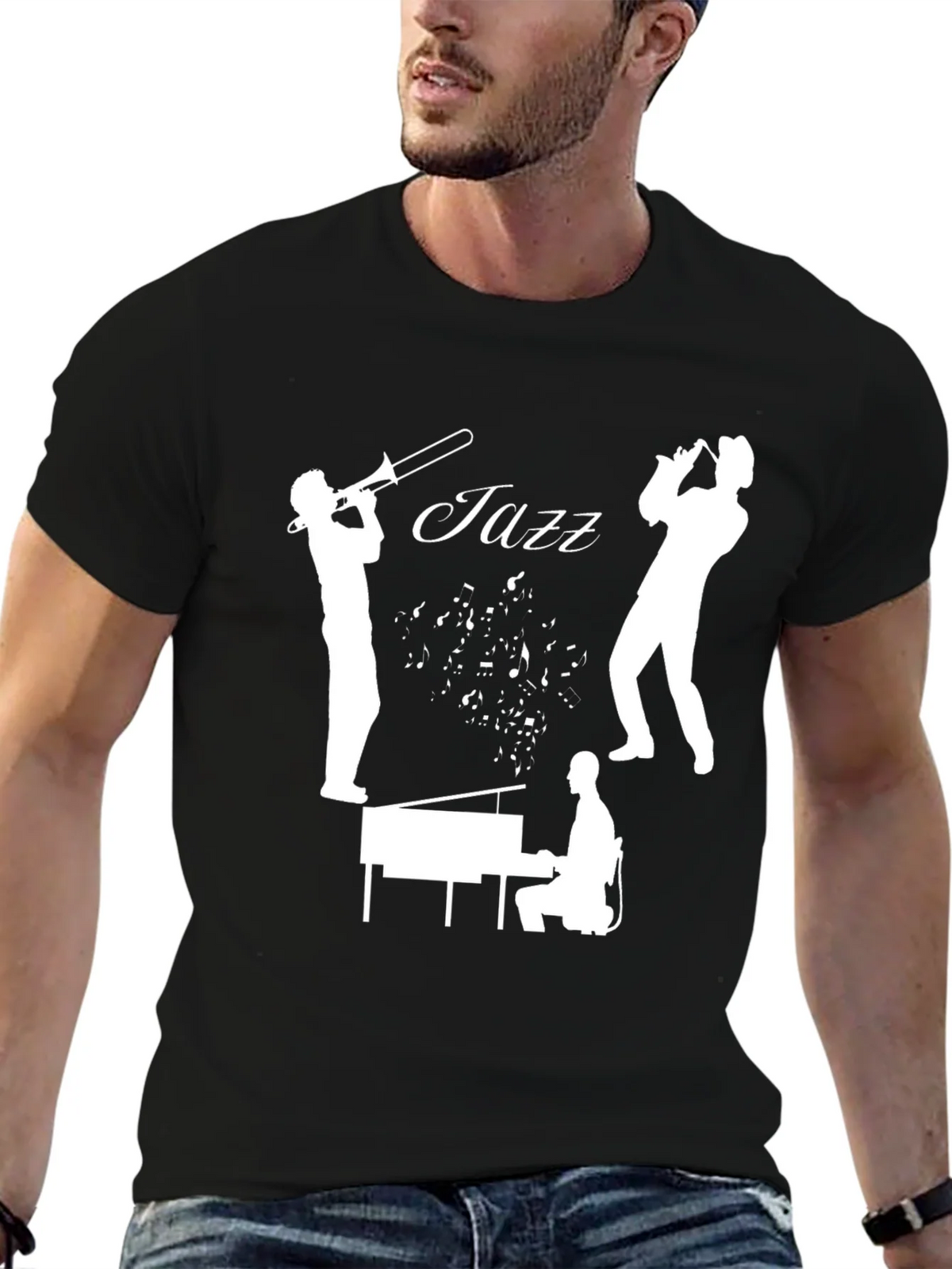 Jazz Music T-Shirt - Trombone Trumpet Piano Design product image 1