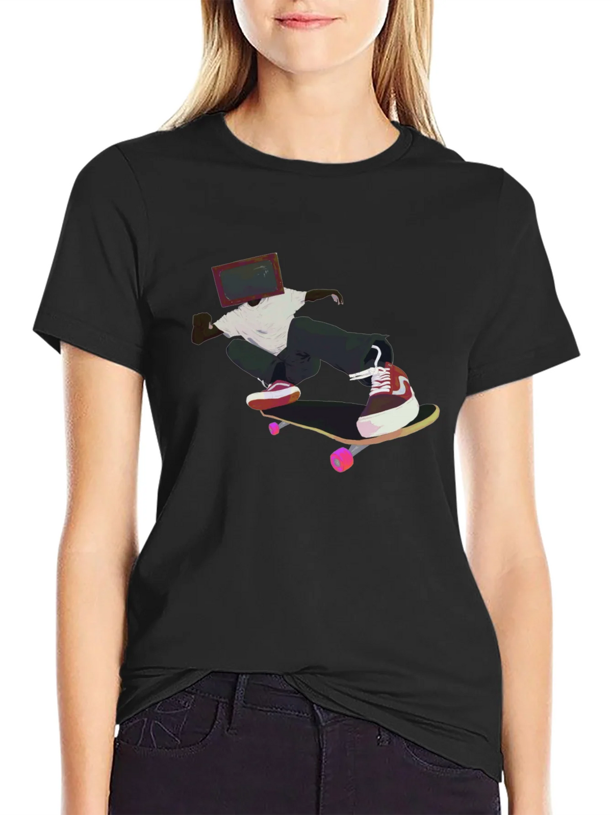 Skateboarding TV Head Graphic Black T-Shirt product image 2