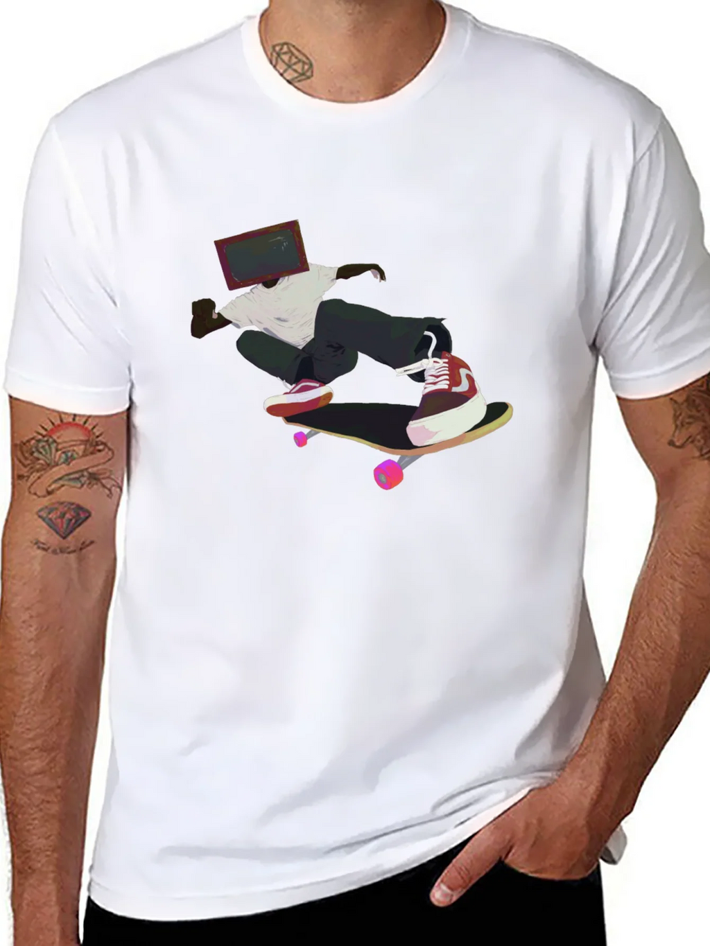 Skateboarding TV Head Graphic Black T-Shirt product image 7