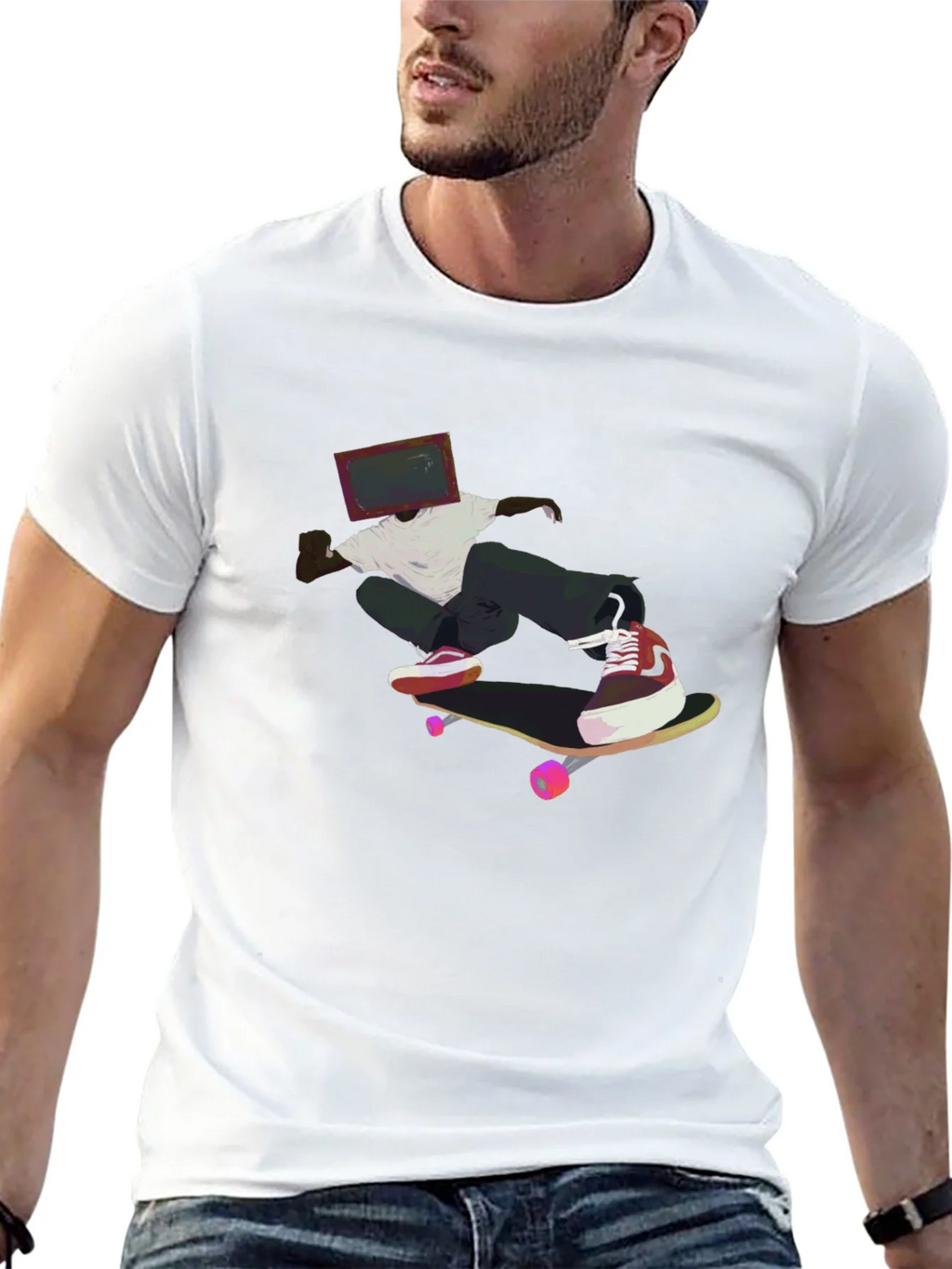 Skateboarding TV Head Graphic Black T-Shirt product image 11