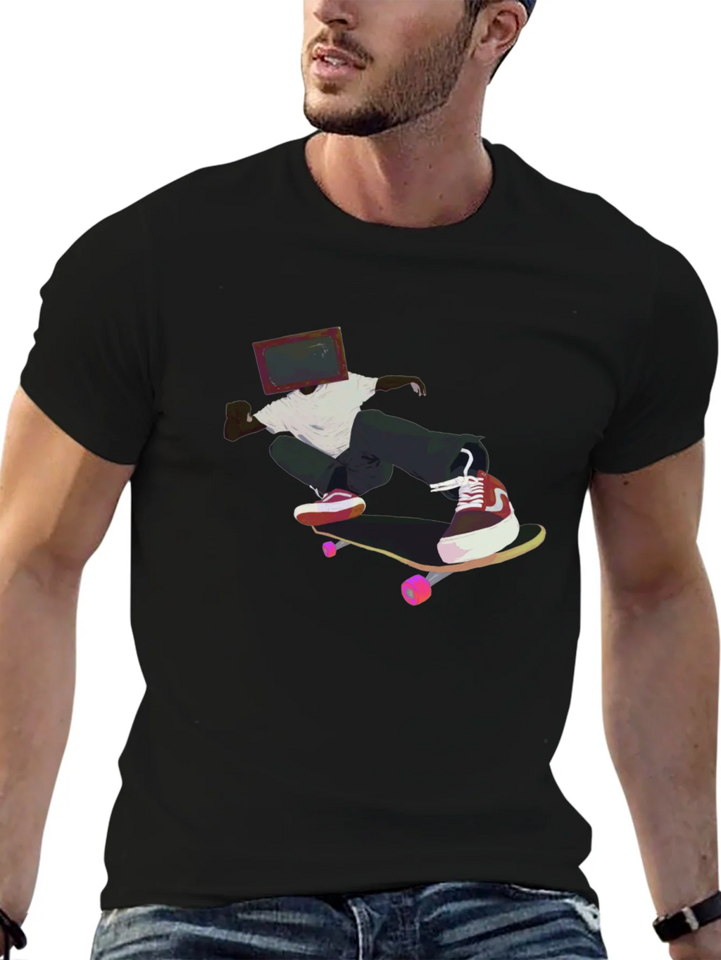 Skateboarding TV Head Graphic Black T-Shirt product image 6