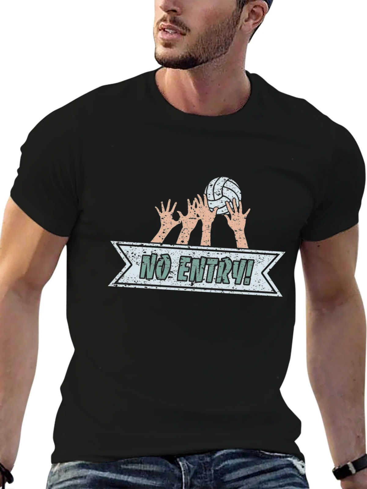Volleyball No Entry Graphic Black T-Shirt product image 6