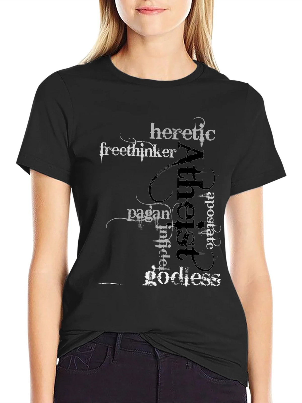Atheist Word Art Black T-Shirt product image 2