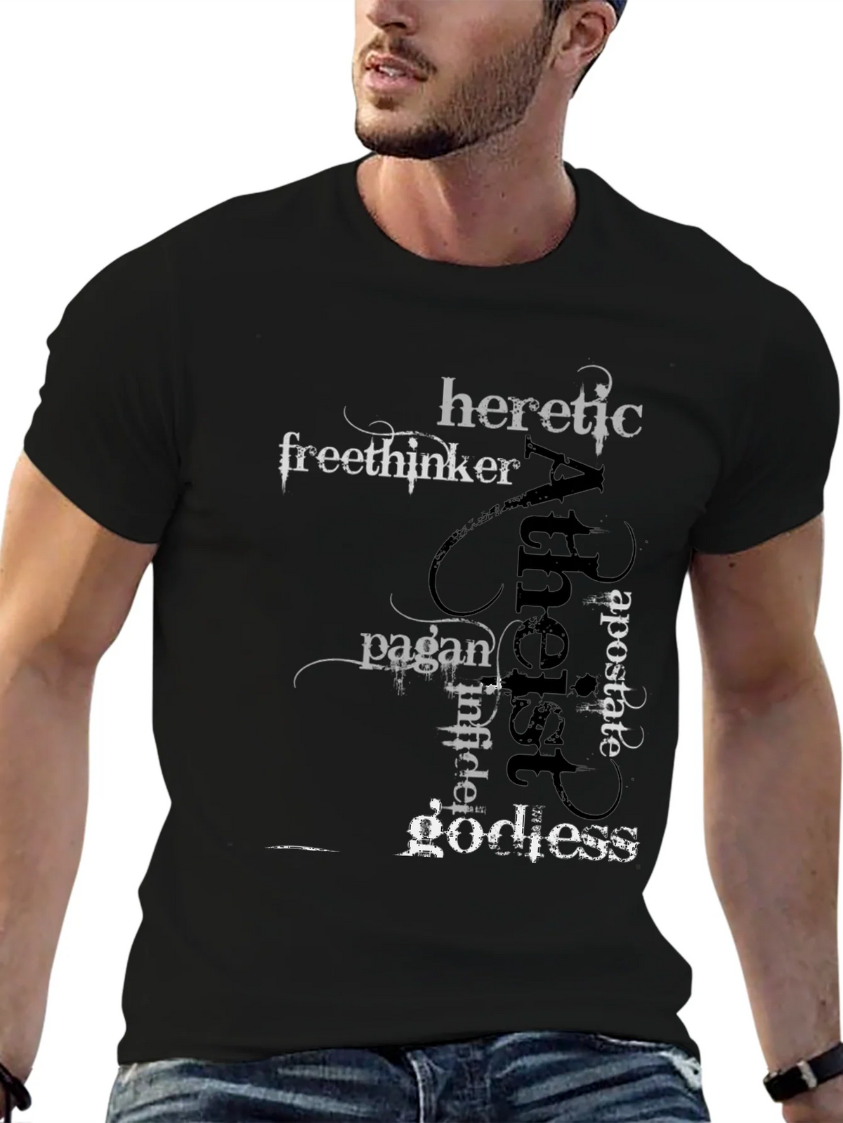 Atheist Word Art Black T-Shirt product image 6