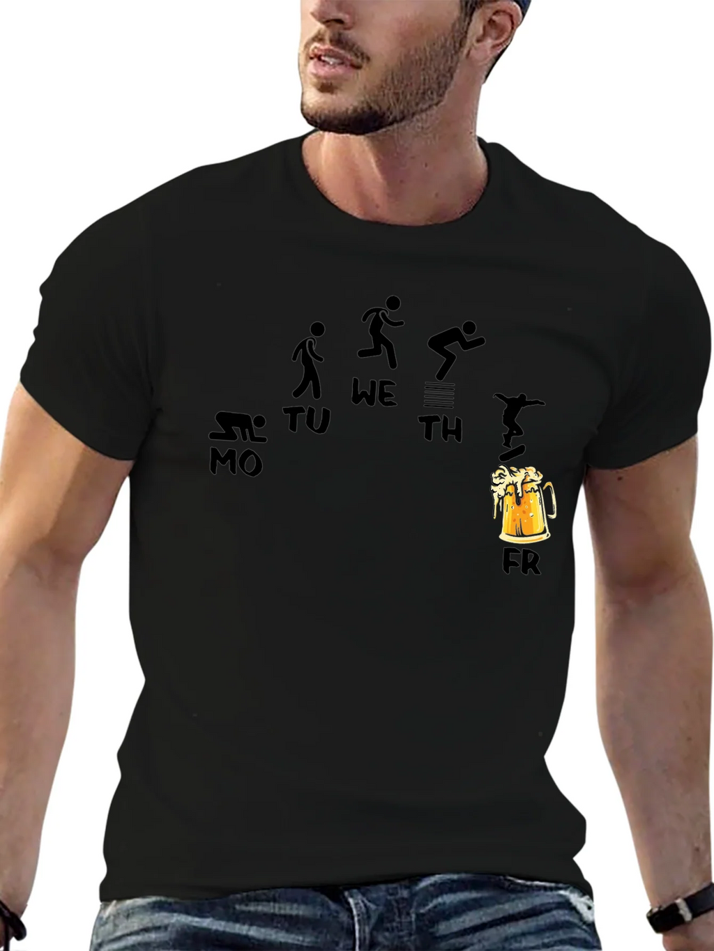 Weekdays and Beer Funny Black T-Shirt product image 5
