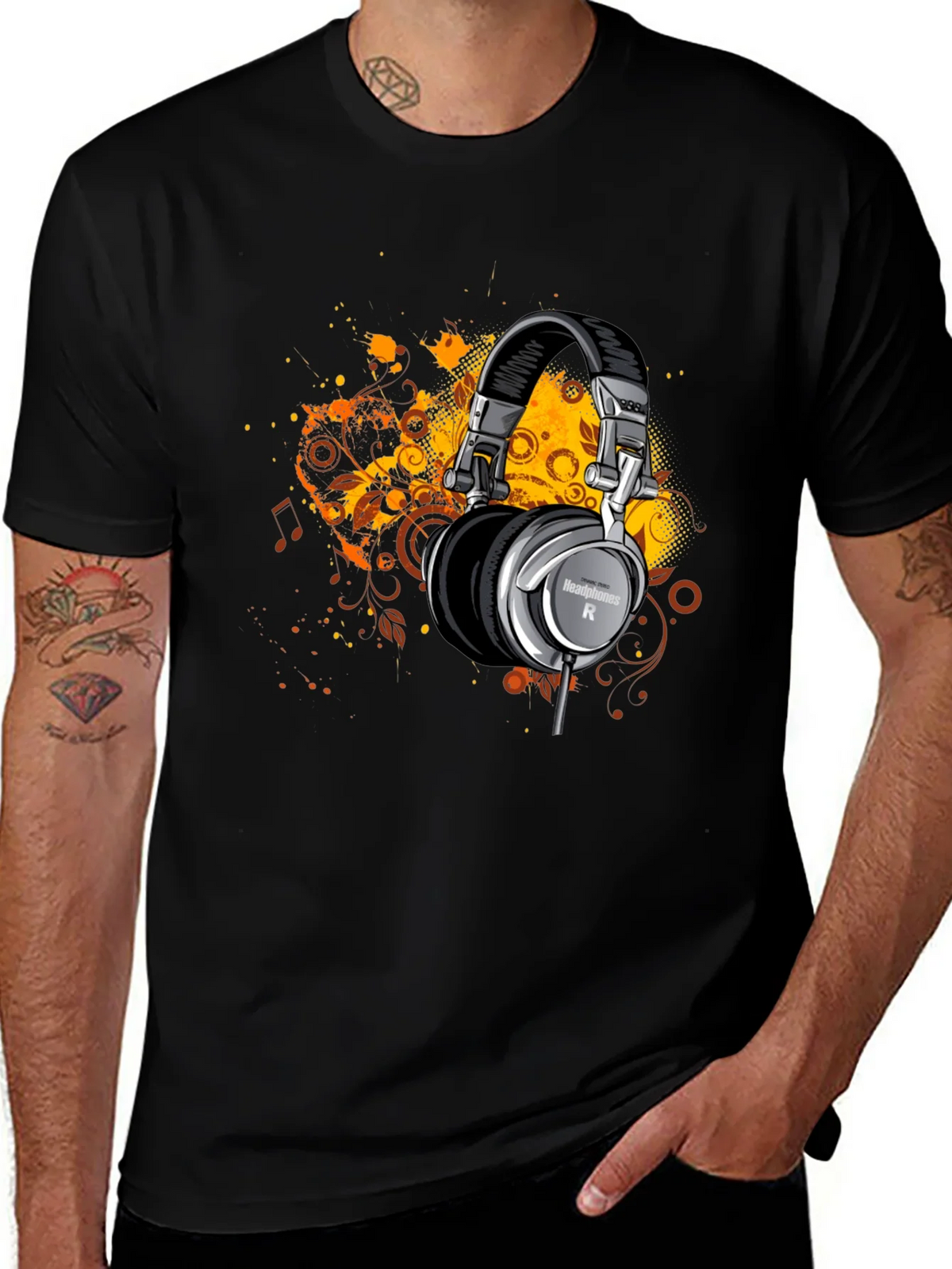 Headphones Graphic Print Black T-Shirt product image 1