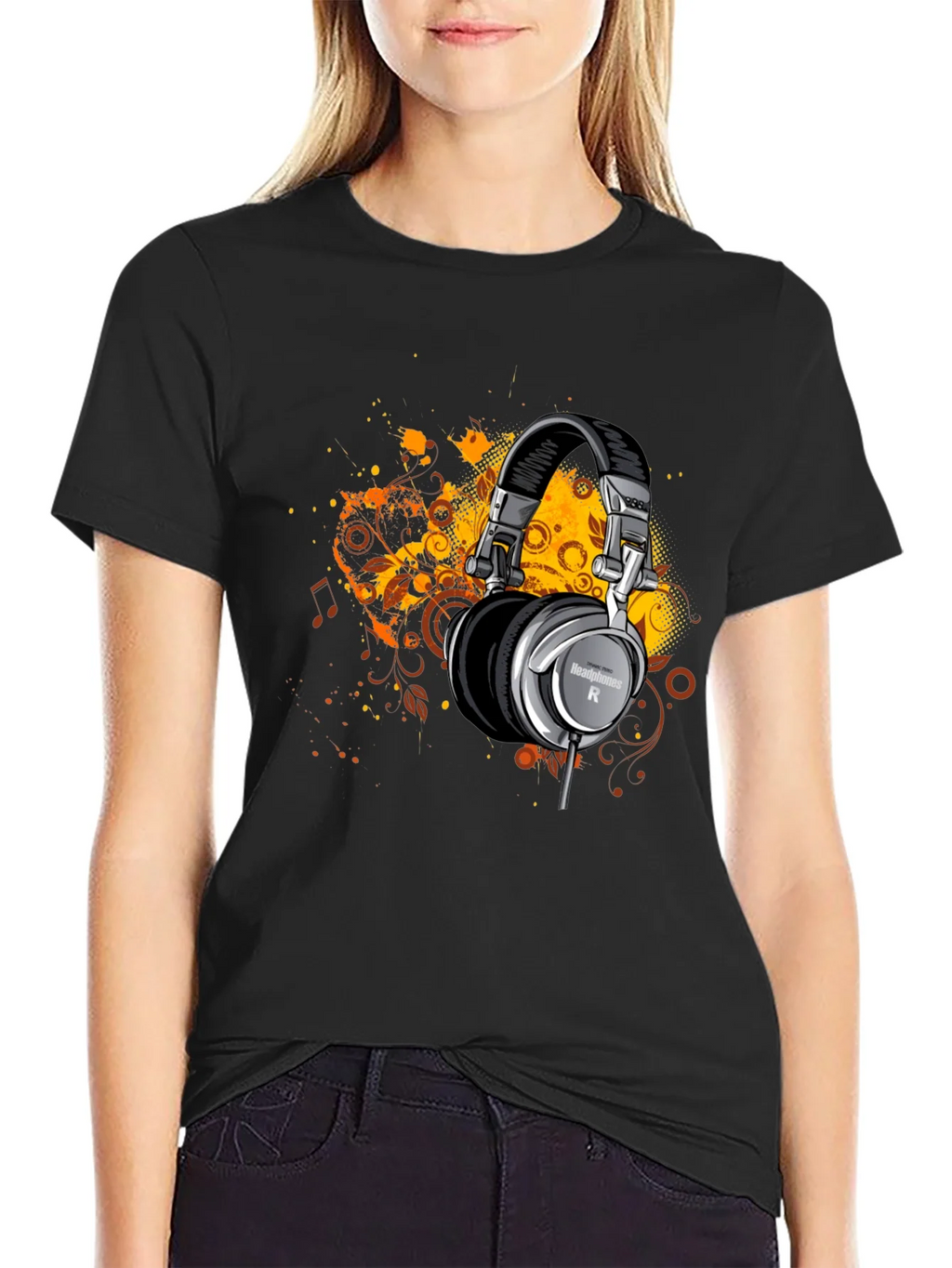 Headphones Graphic Print Black T-Shirt product image 2