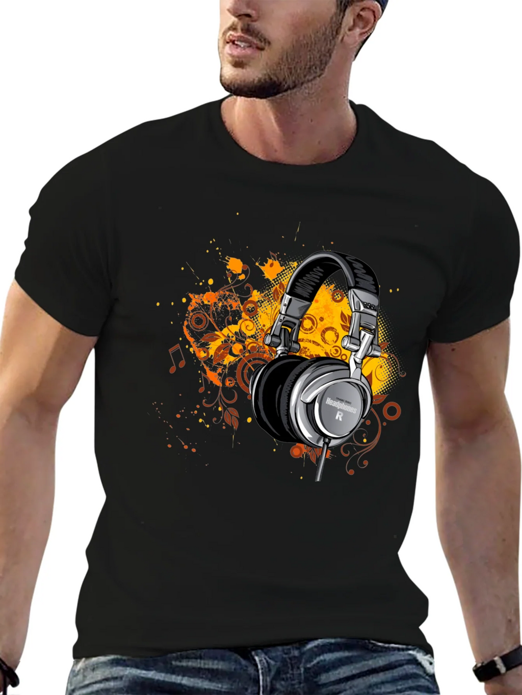 Headphones Graphic Print Black T-Shirt product image 6