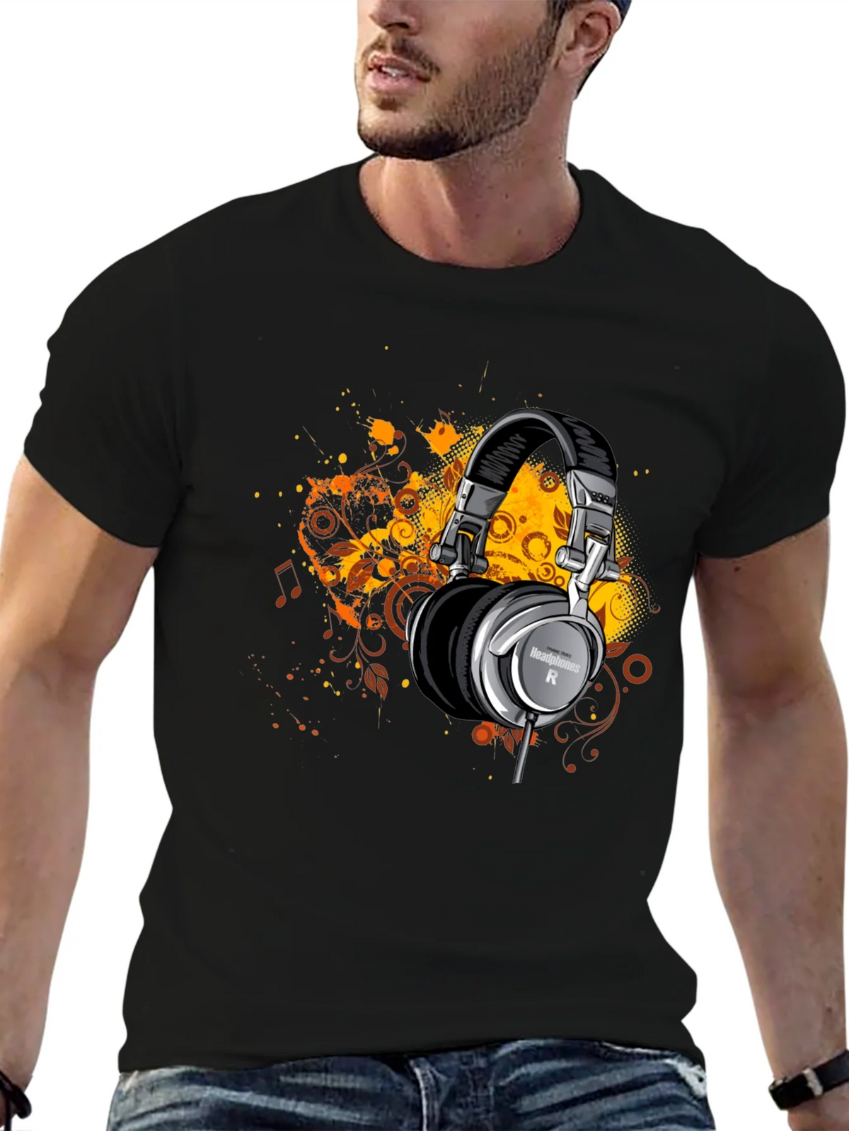 Headphones Graphic Print Black T-Shirt product image 6