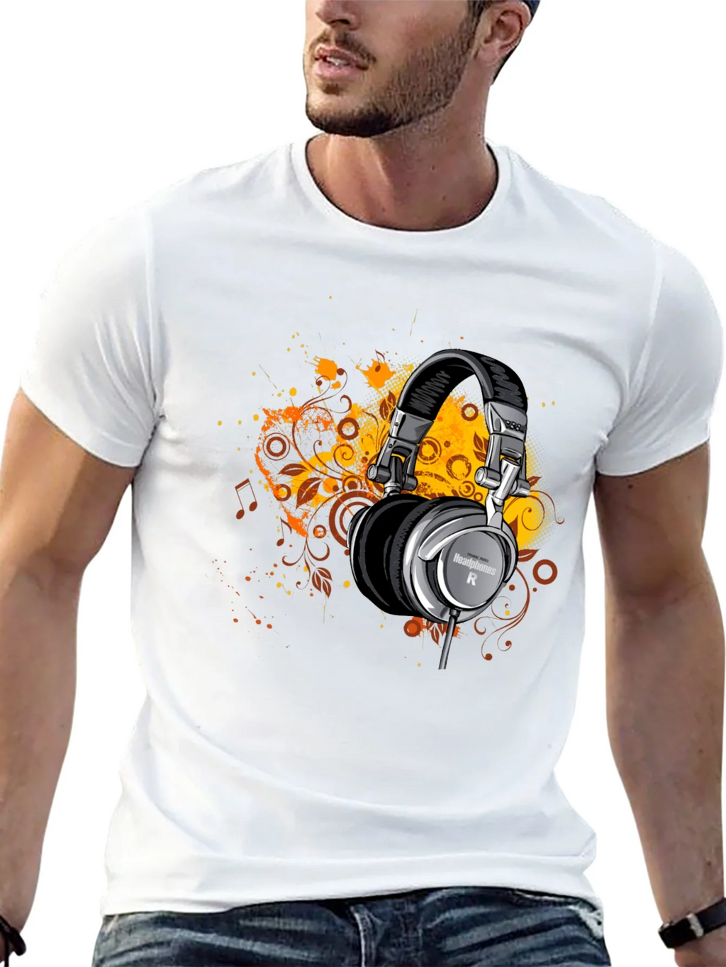 Headphones Graphic Print Black T-Shirt product image 12