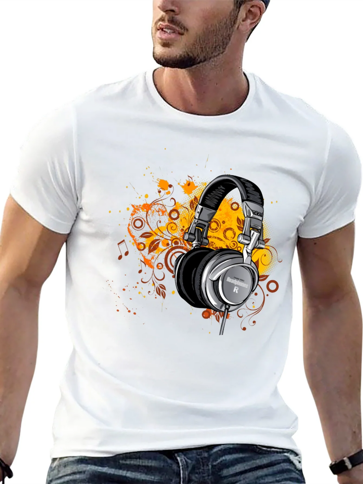 Headphones Graphic Print Black T-Shirt product image 12