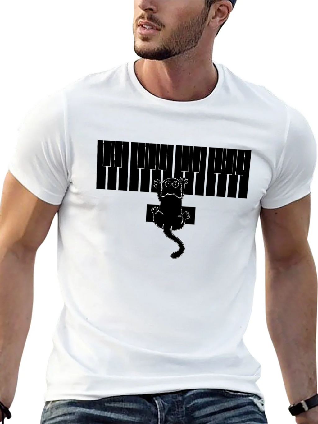 Piano Cat Graphic Tee - Black Cotton T-Shirt product image 12