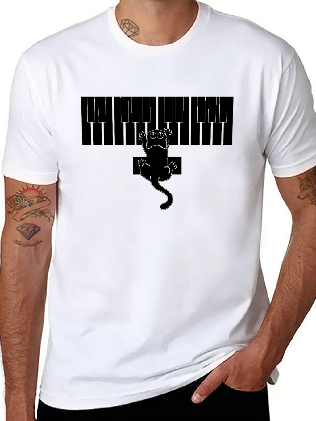 Piano Cat Graphic Tee - Black Cotton T-Shirt product image 7