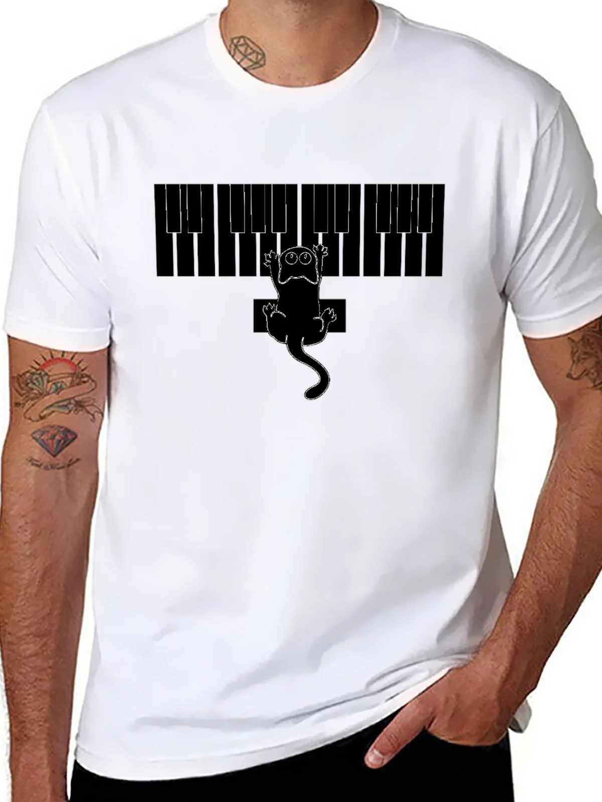 Piano Cat Graphic Tee - Black Cotton T-Shirt product image 7