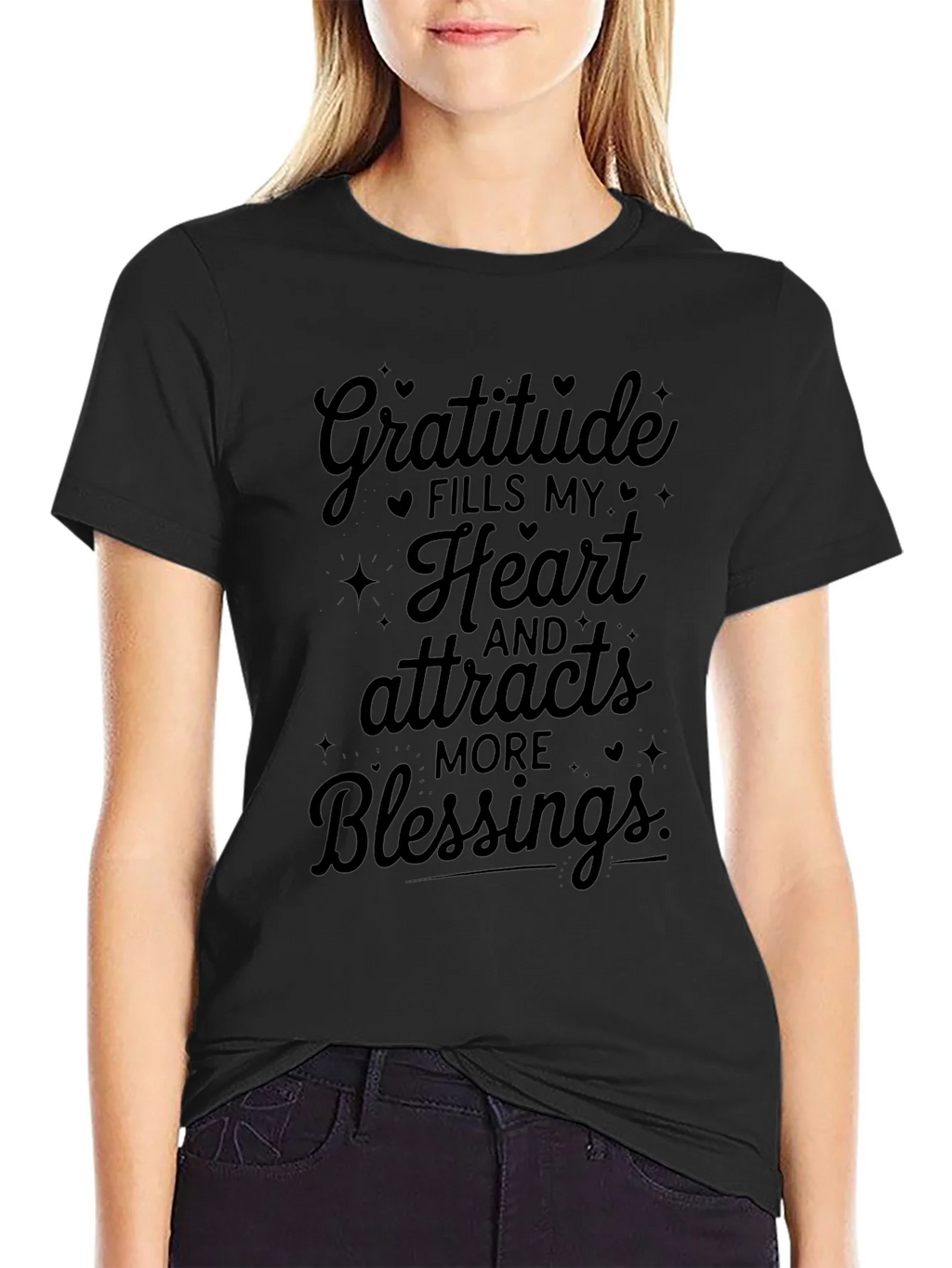 Gratitude Fills My Heart Black T-Shirt product image 2