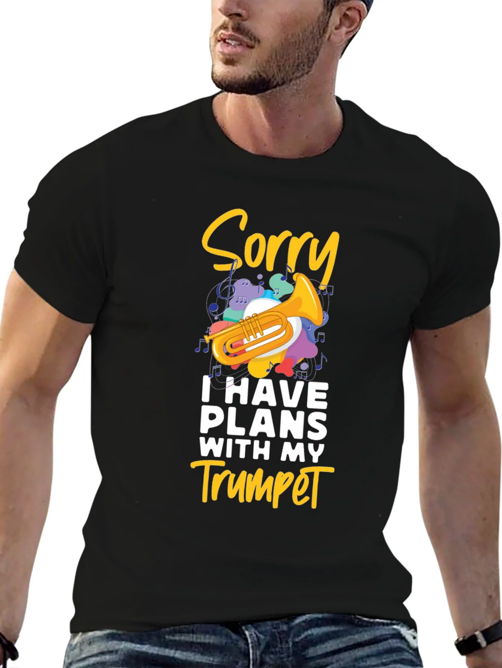 Sorry Trumpet Player Black T-Shirt product image 6
