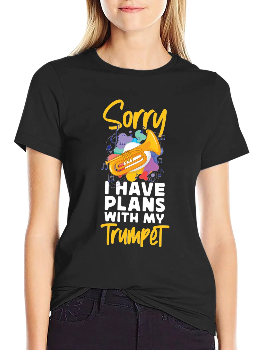 Sorry Trumpet Player Black T-Shirt product image 2