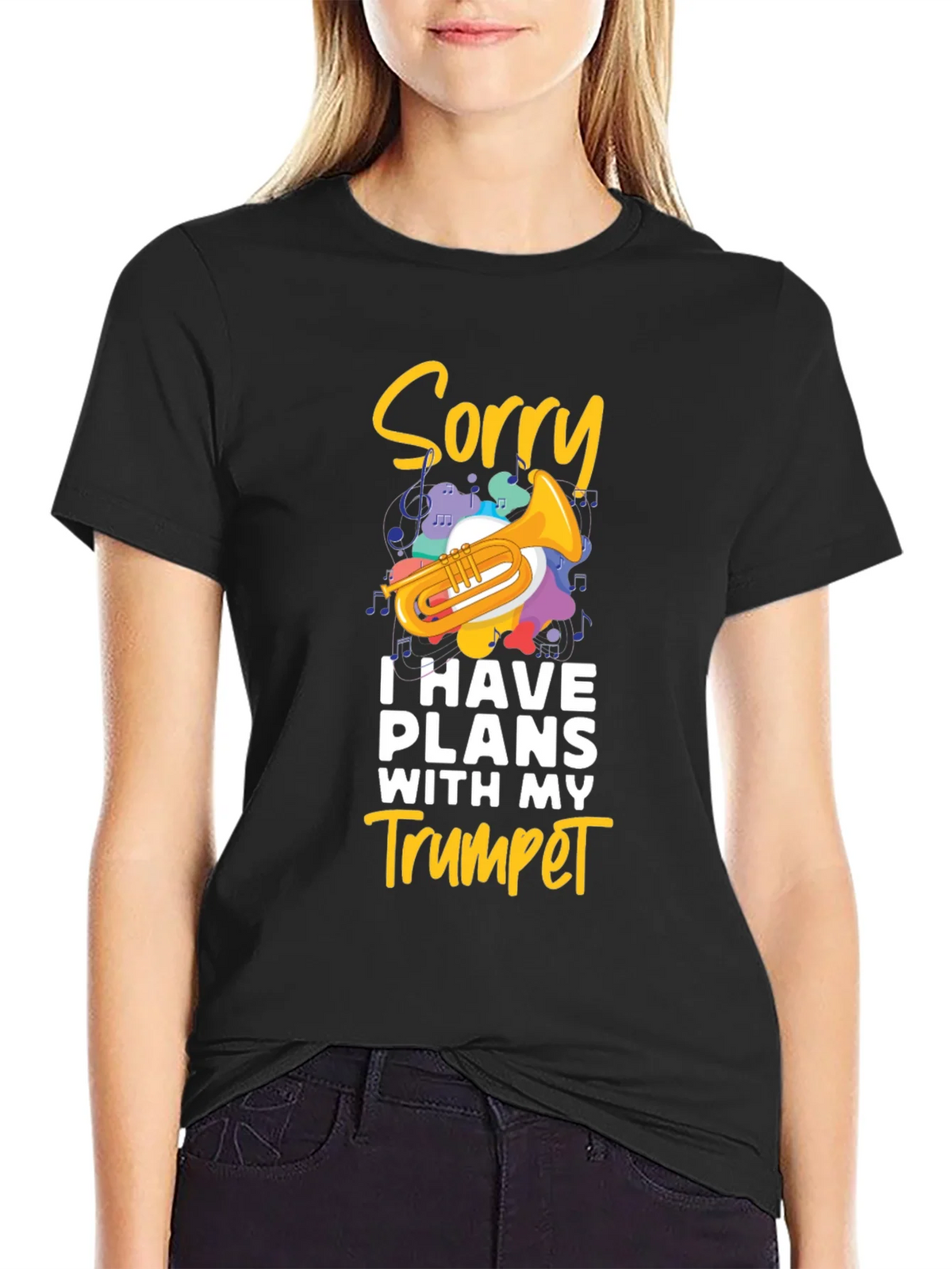 Sorry Trumpet Player Black T-Shirt product image 2