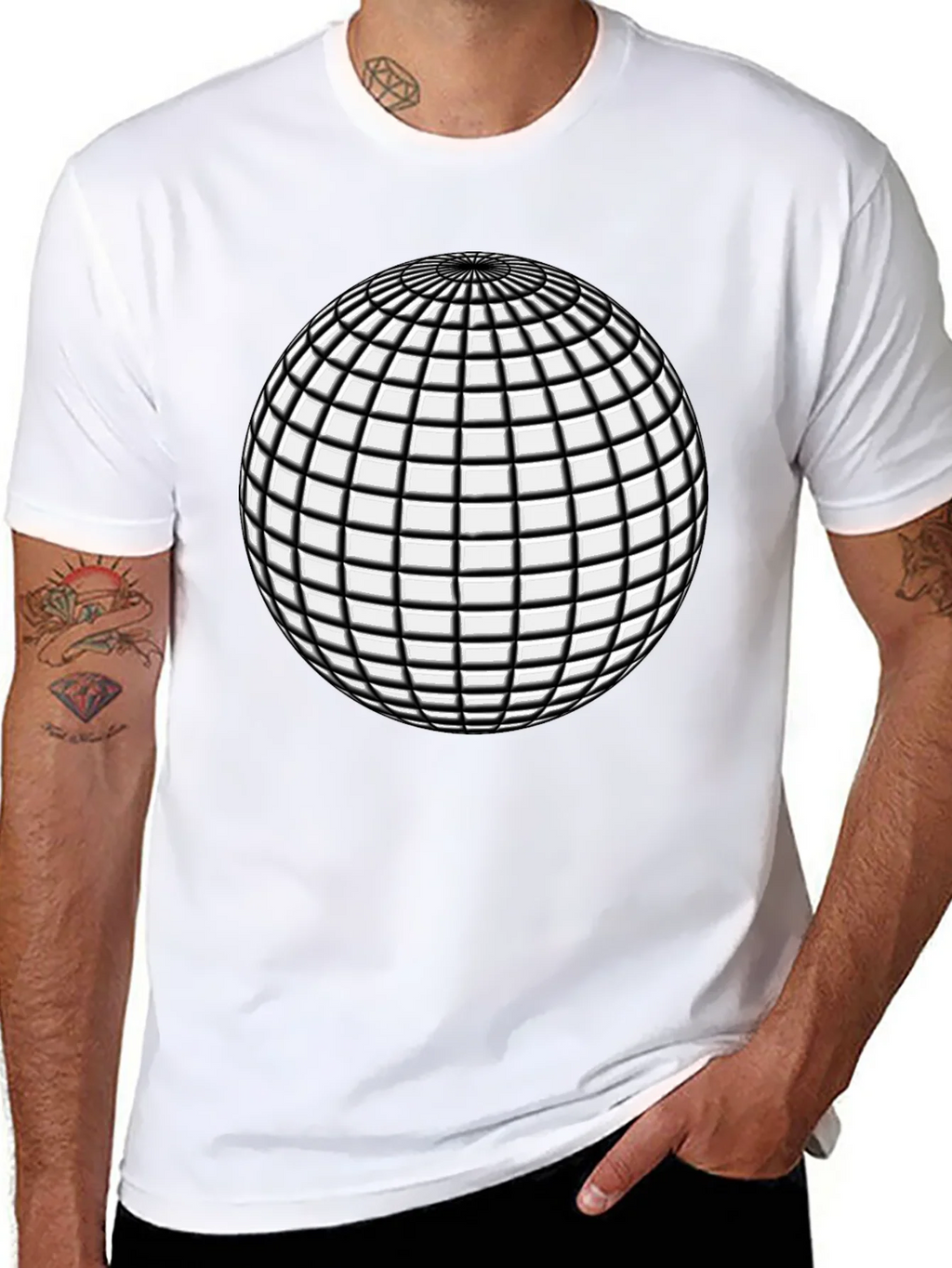 Optical Illusion Sphere Black Tee - Mens Graphic T-Shirt product image 2