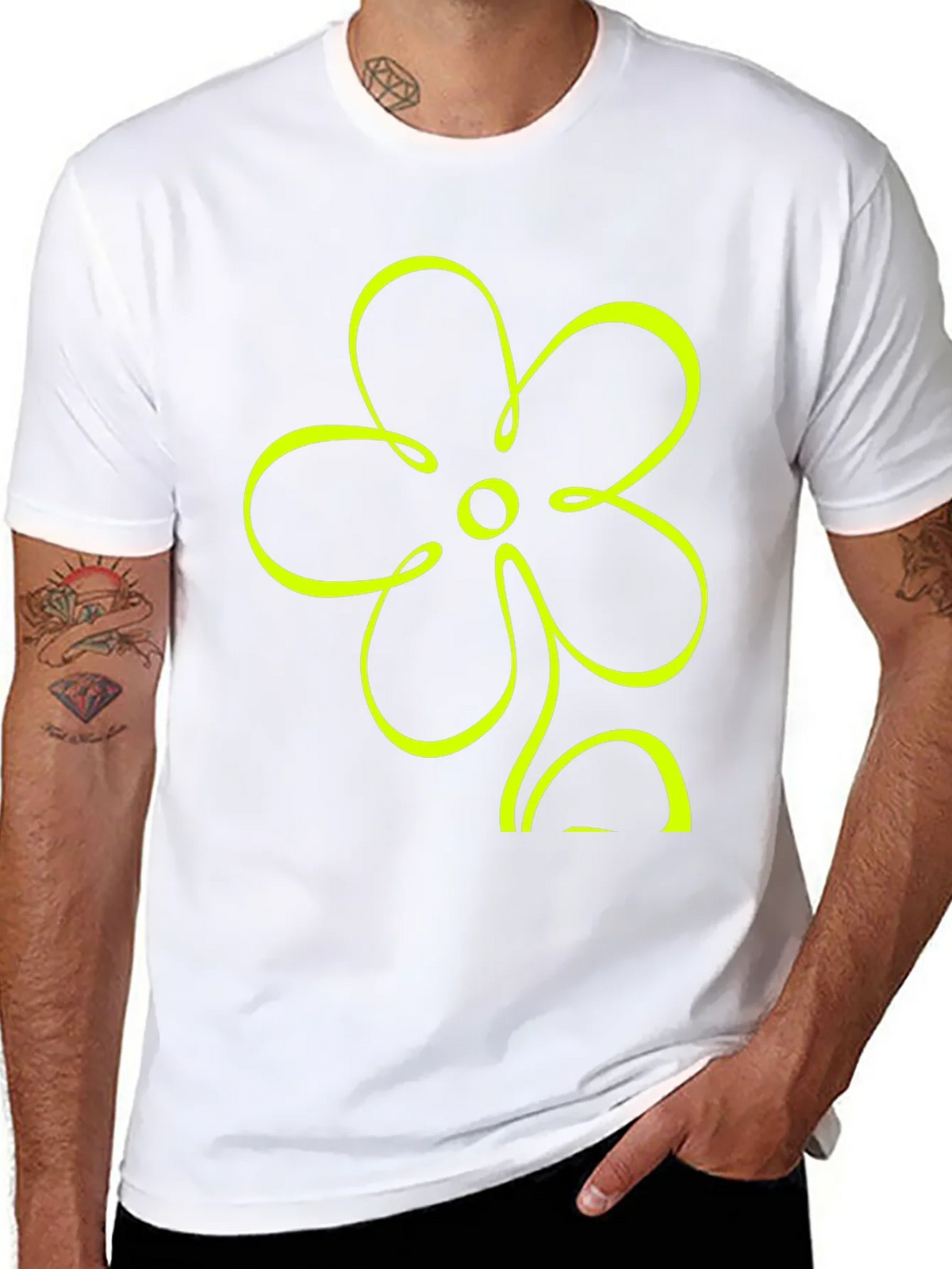 Black T-Shirt with Neon Flower Graphic product image 7