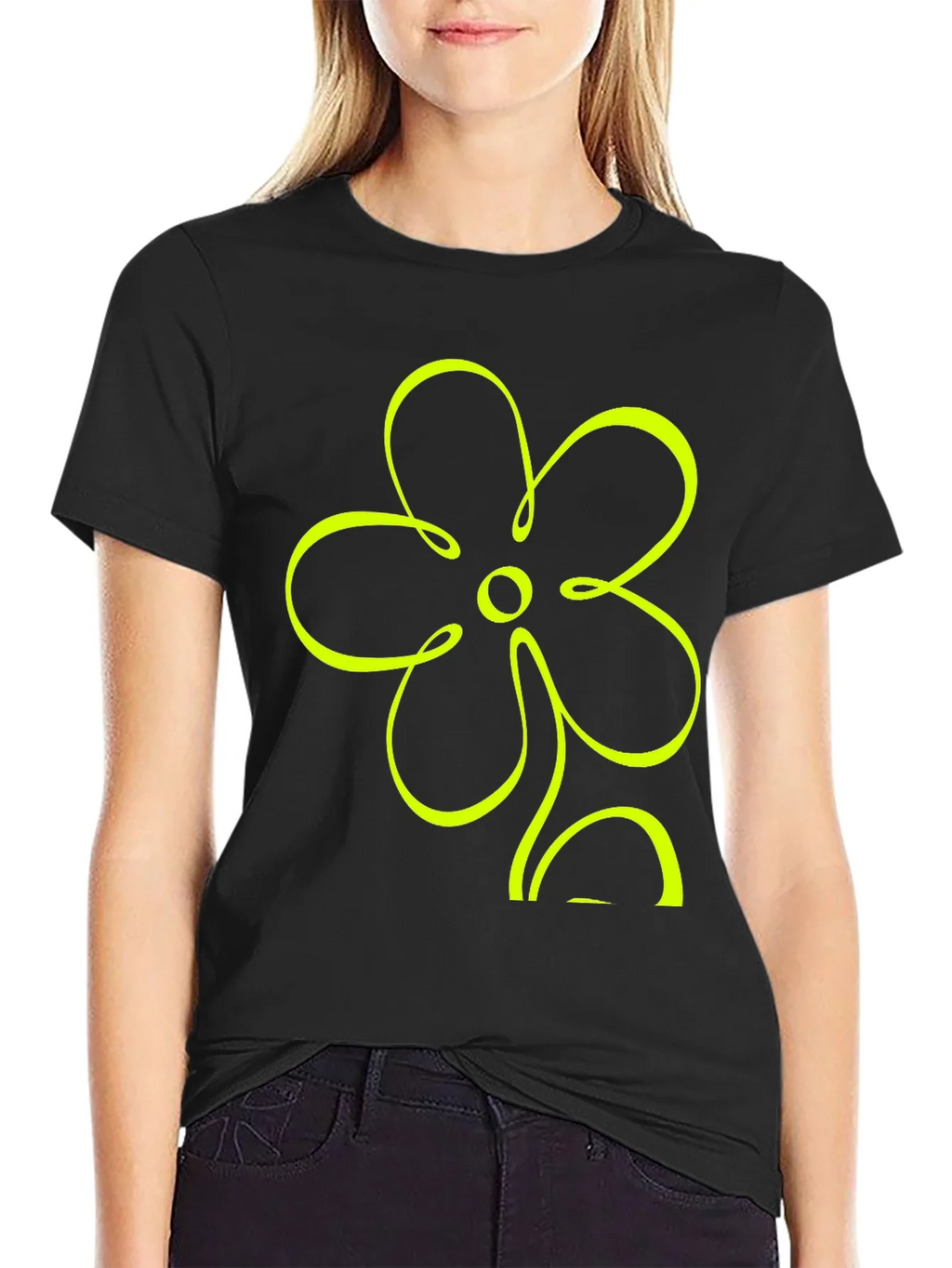 Black T-Shirt with Neon Flower Graphic product image 2