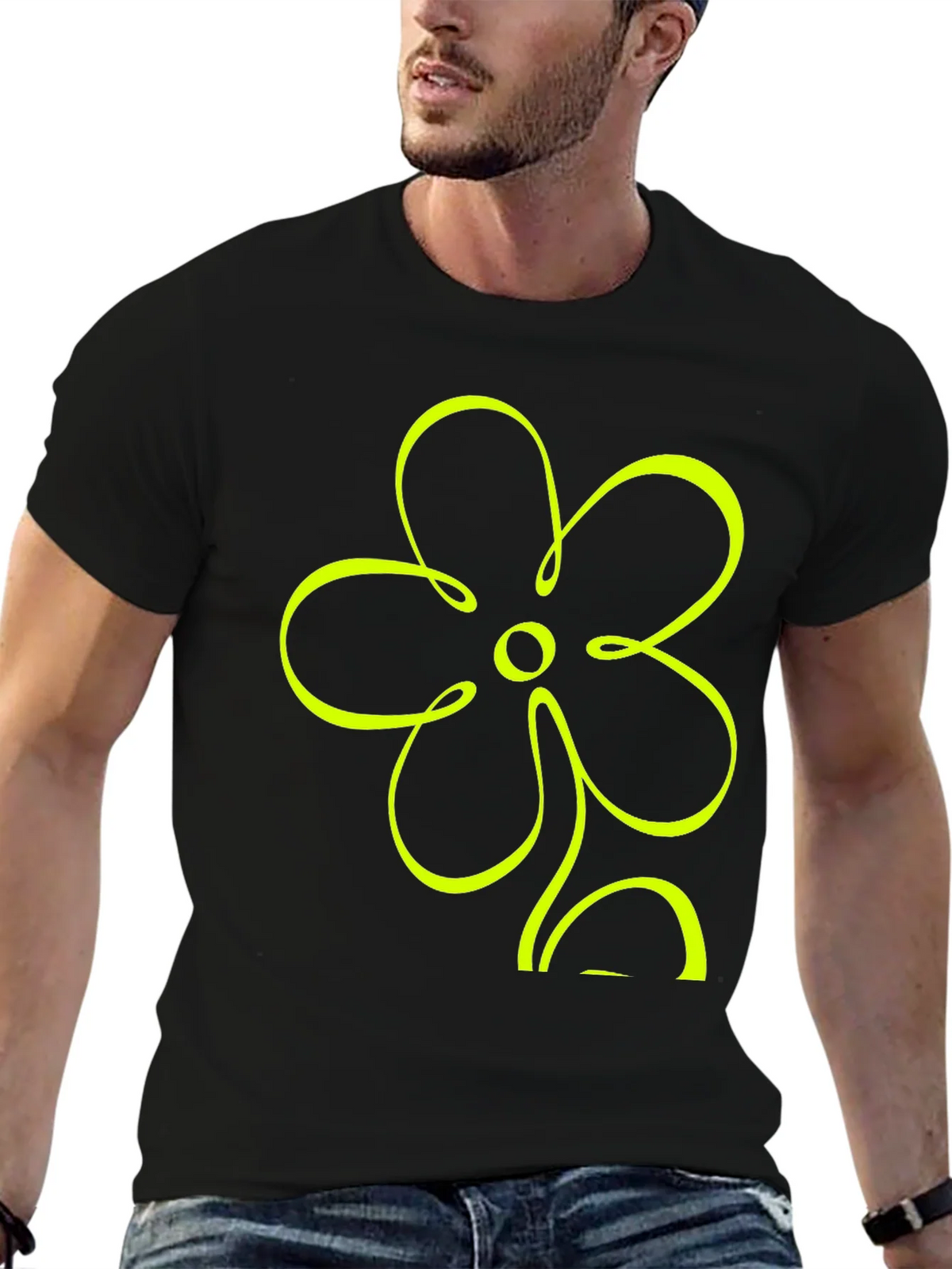 Black T-Shirt with Neon Flower Graphic product image 6