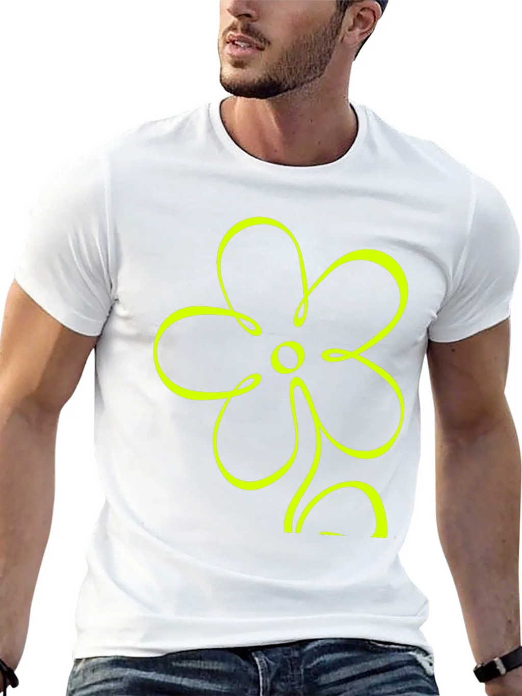 Black T-Shirt with Neon Flower Graphic product image 12