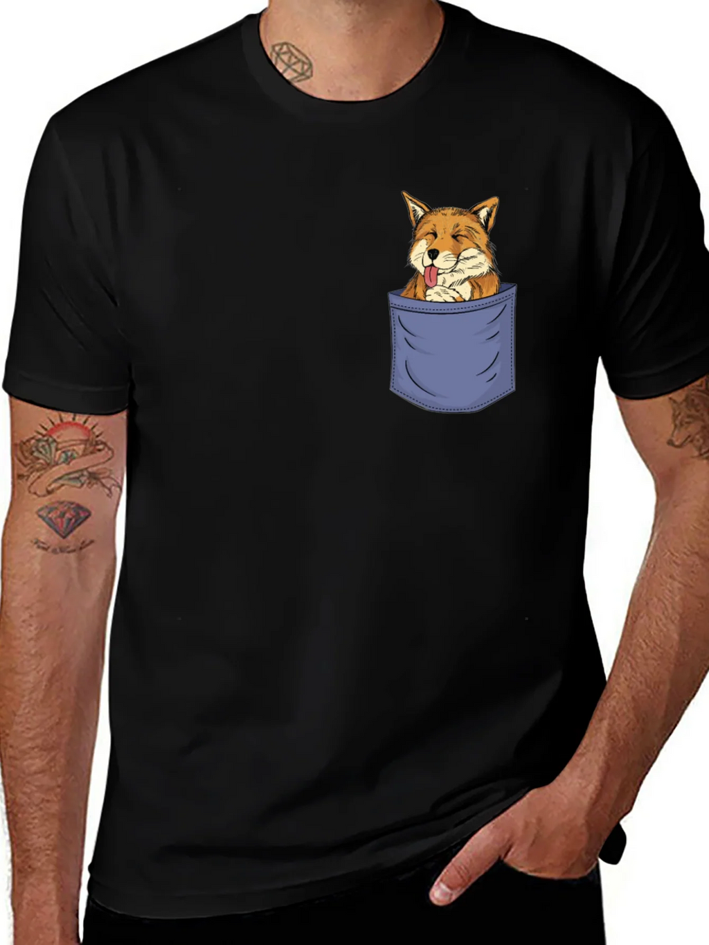 Fox in Pocket Graphic Tee - Mens Black T-Shirt product image 1