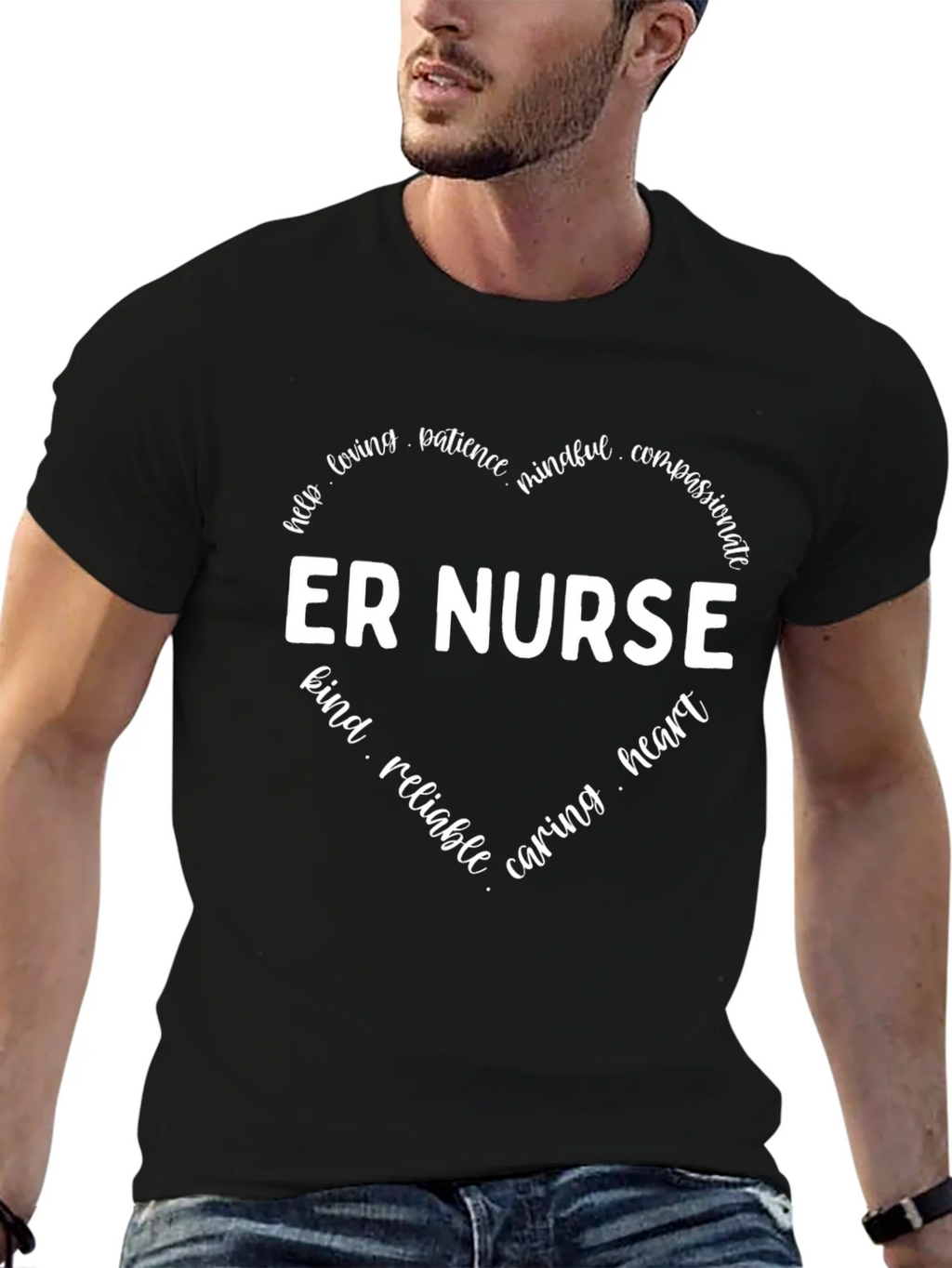 ER Nurse Heart Graphic Tee - Black Cotton Shirt product image 6