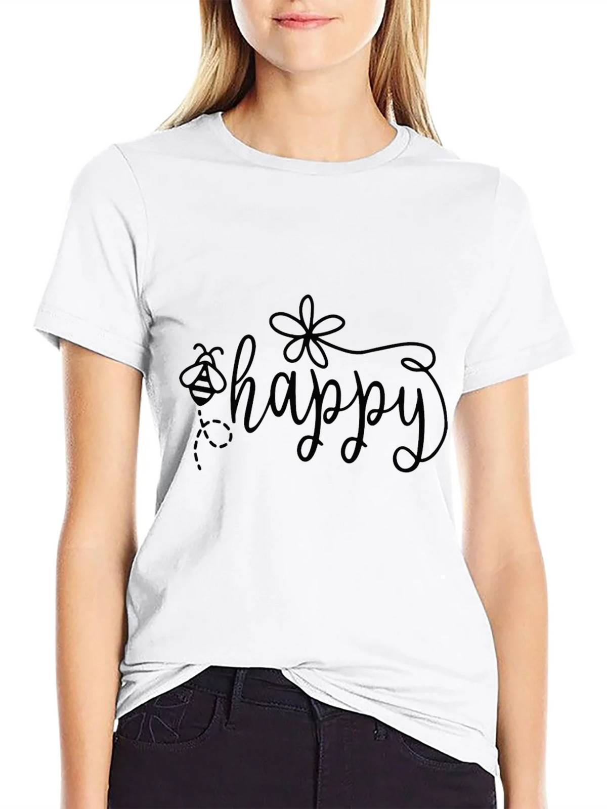 Bee Happy Graphic Tee - Black Short Sleeve Shirt product image 8
