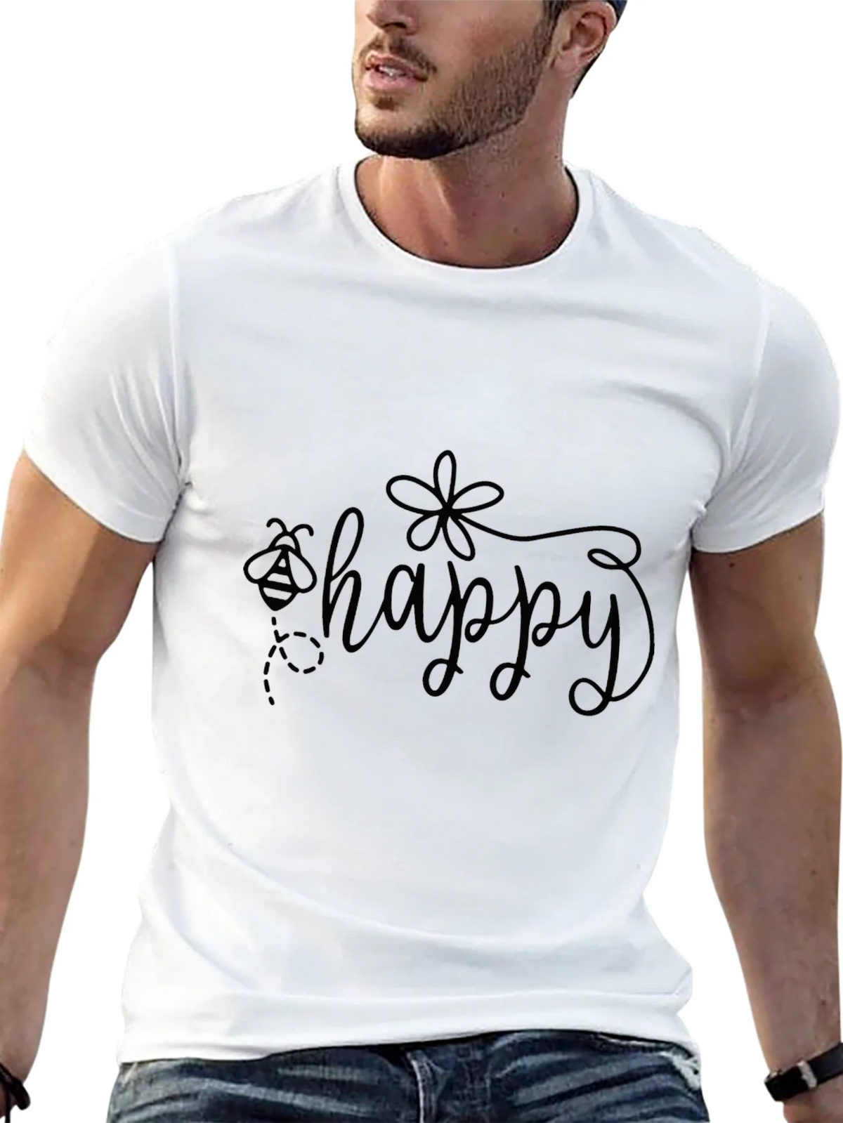 Bee Happy Graphic Tee - Black Short Sleeve Shirt product image 12