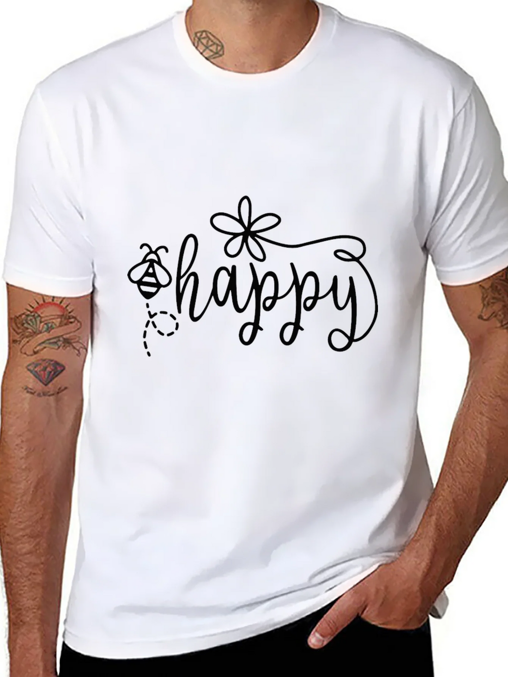 Bee Happy Graphic Tee - Black Short Sleeve Shirt product image 7