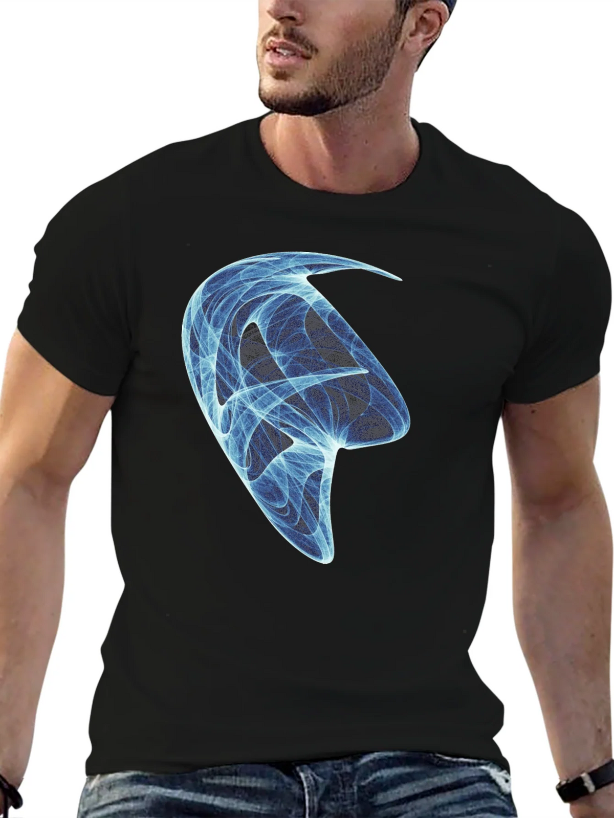 Abstract Blue Design Black T-Shirt product image 3