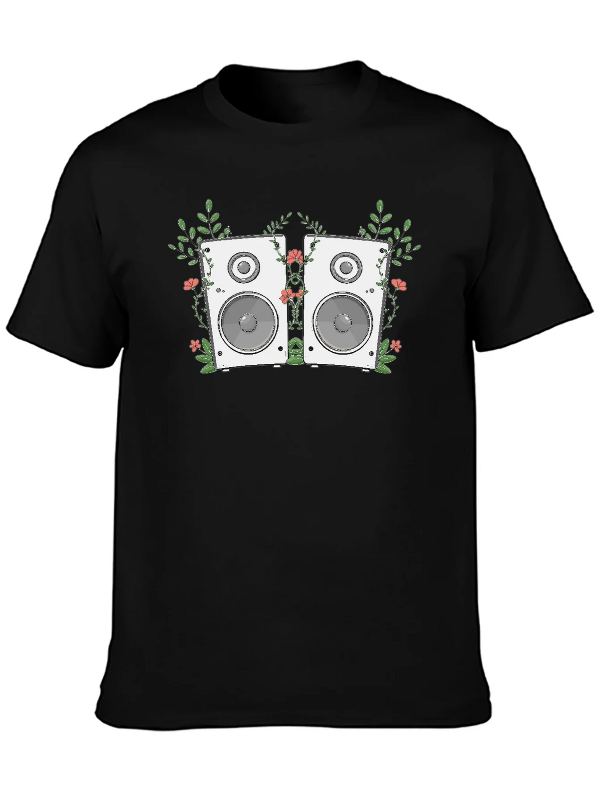 Floral Speaker Graphic Tee - Black Cotton T-Shirt product image 3