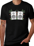 Floral Speaker Graphic Tee - Black Cotton T-Shirt product image 1
