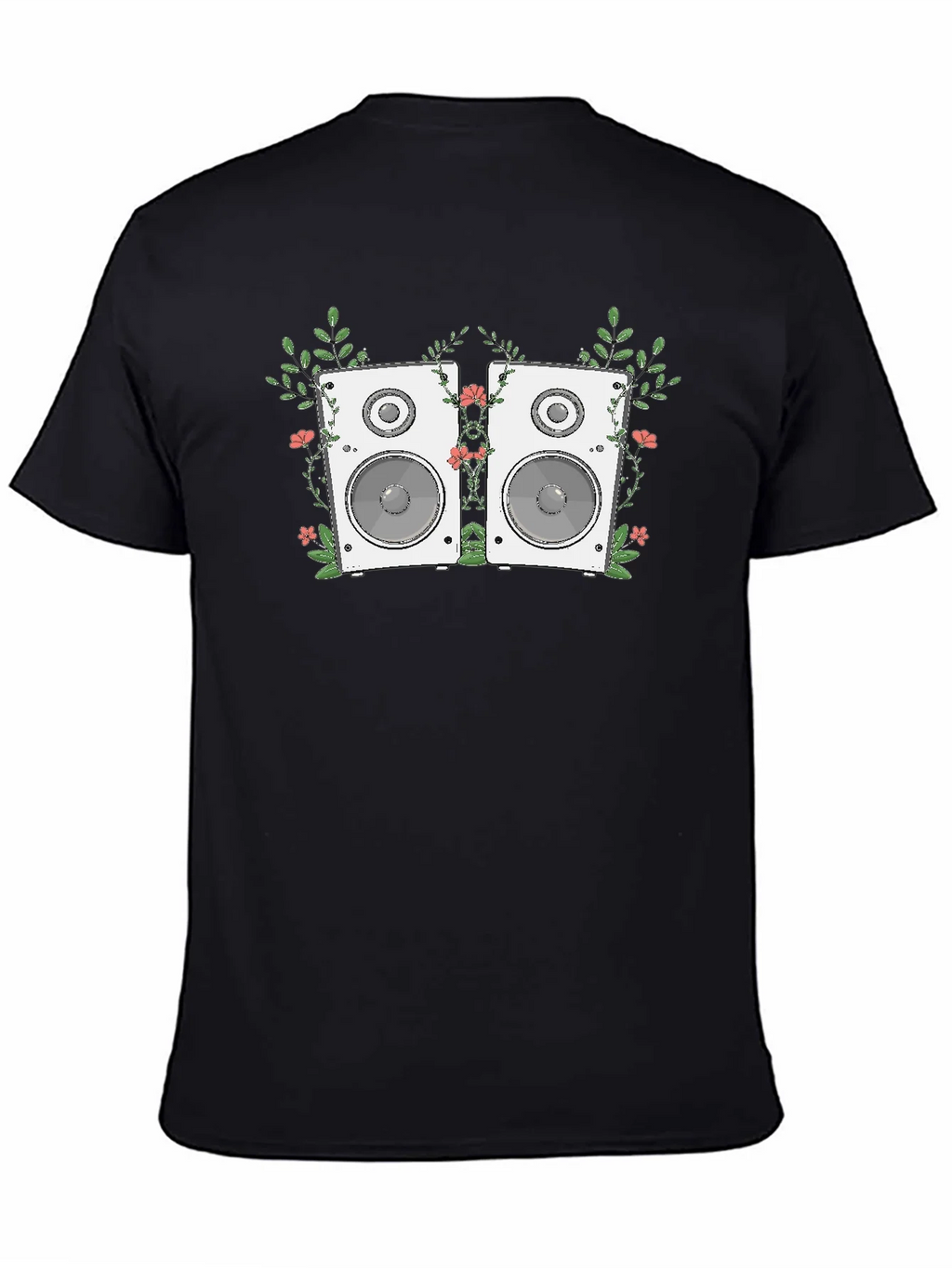 Floral Speaker Graphic Tee - Black Cotton T-Shirt product image 4