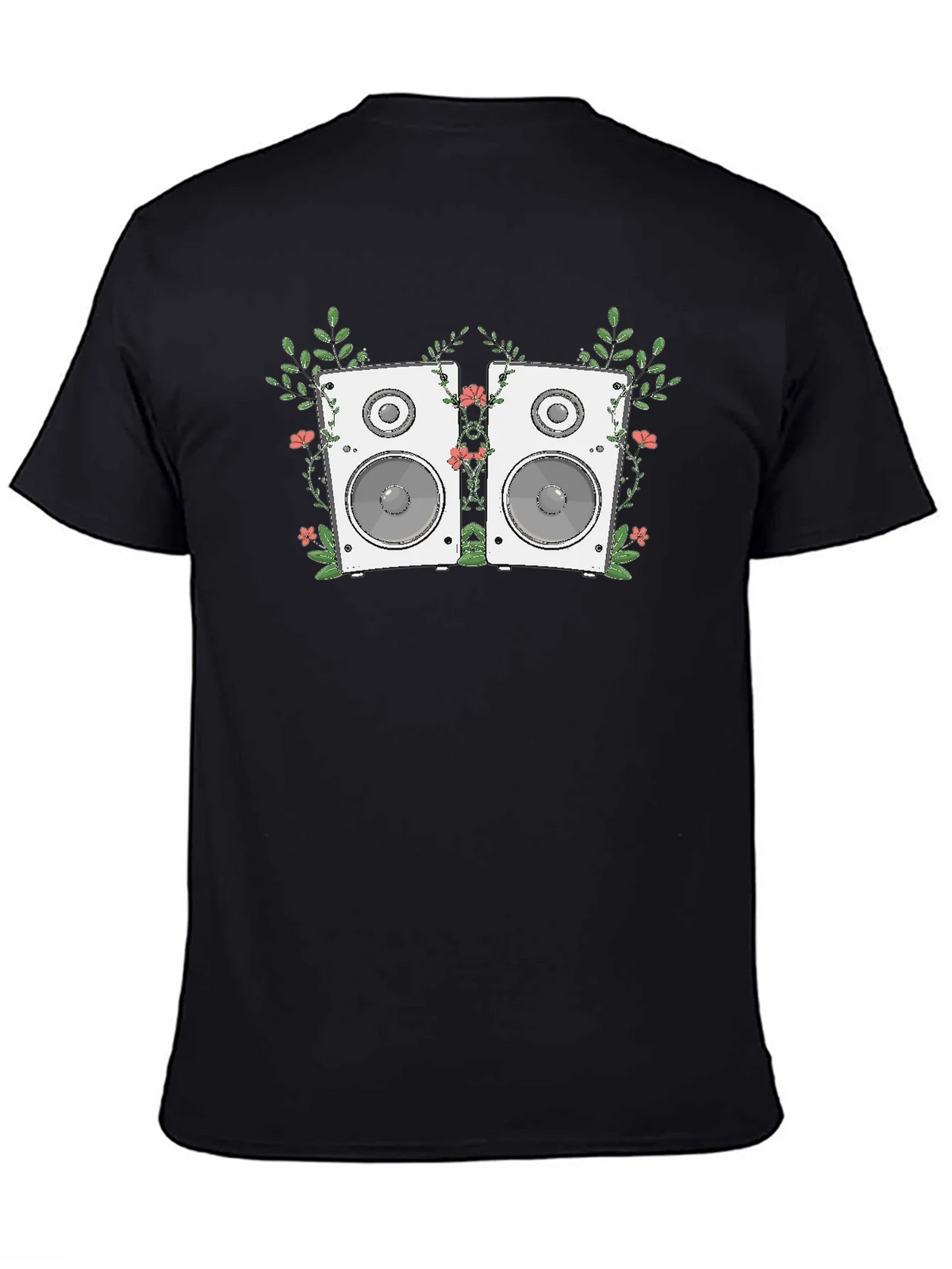 Floral Speaker Graphic Tee - Black Cotton T-Shirt product image 4
