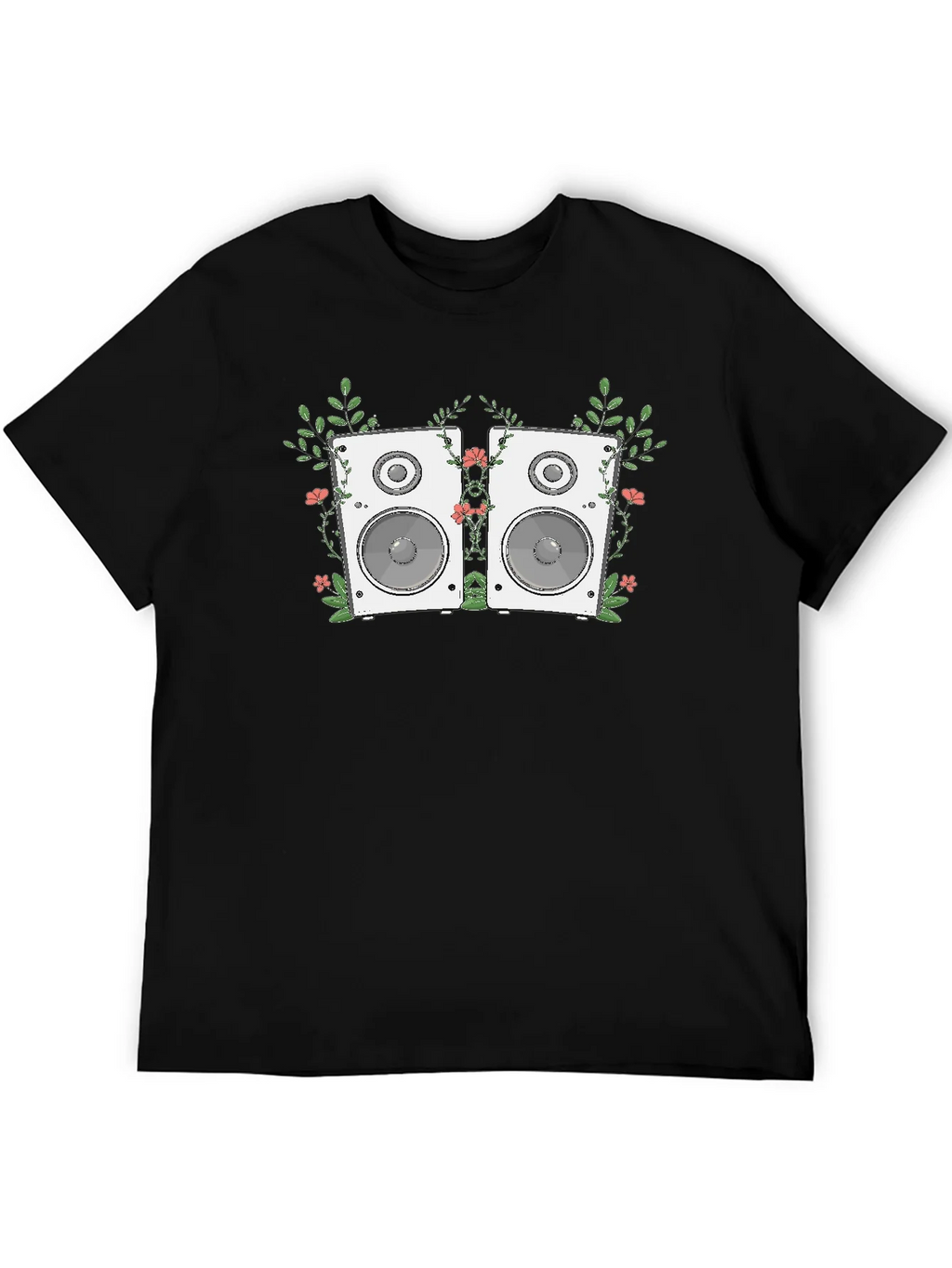 Floral Speaker Graphic Tee - Black Cotton T-Shirt product image 5