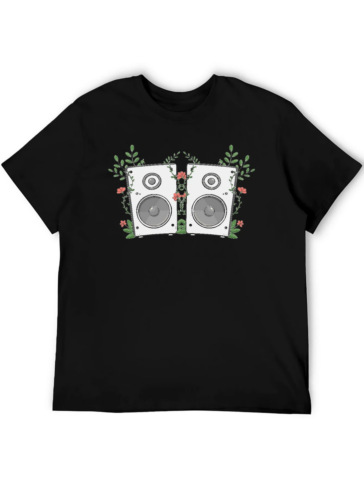 Floral Speaker Graphic Tee - Black Cotton T-Shirt product image 5
