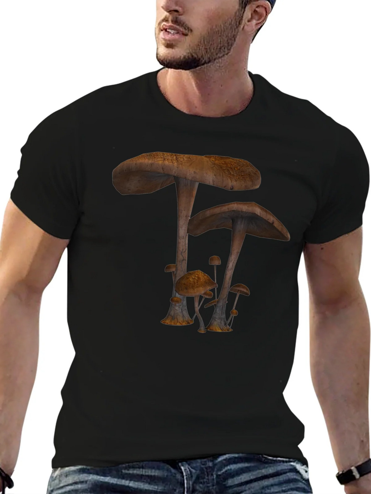 Mushroom Print Black T-Shirt product image 5