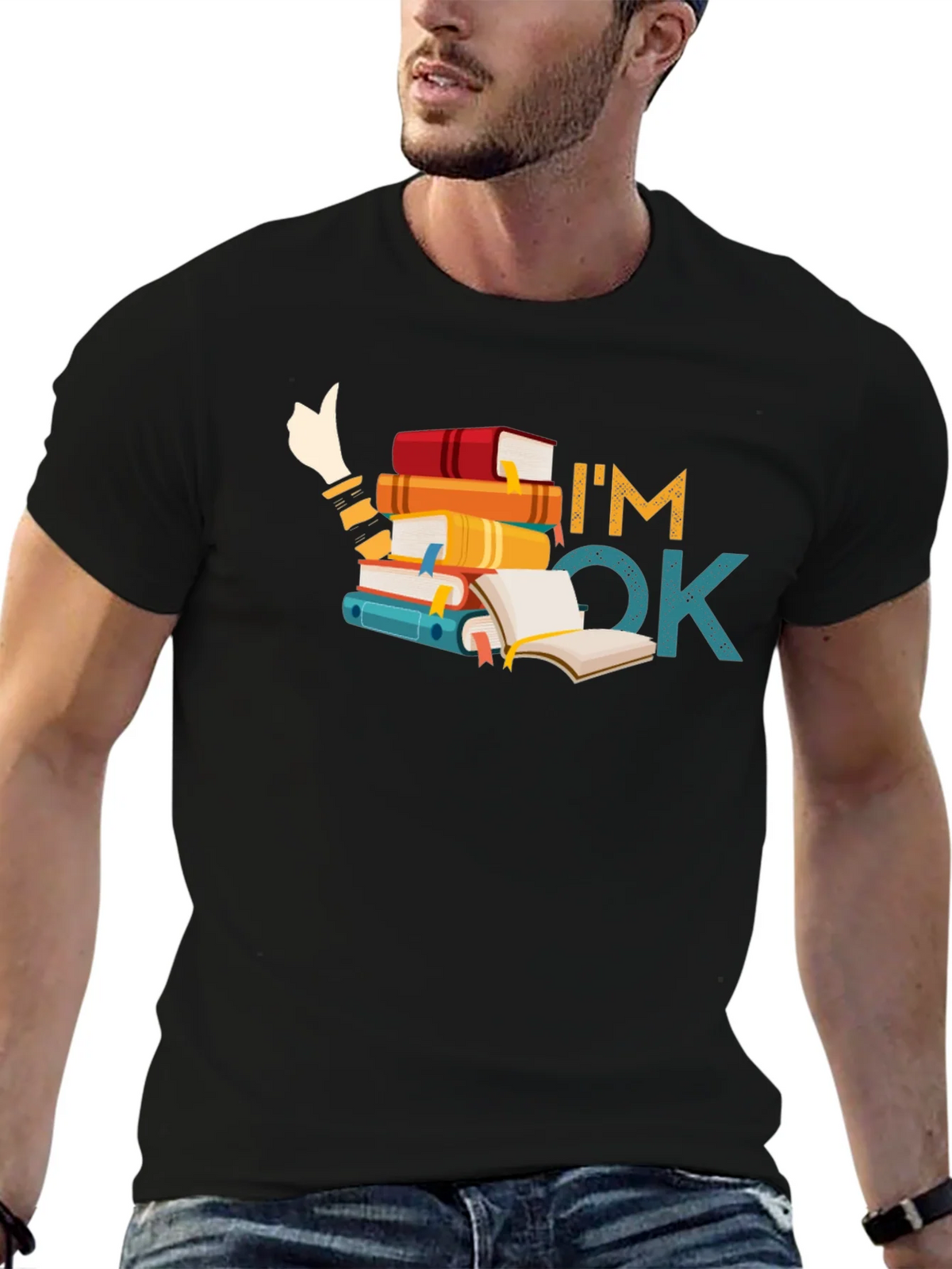 Book Lover T-Shirt: Im OK Stack of Books product image 6