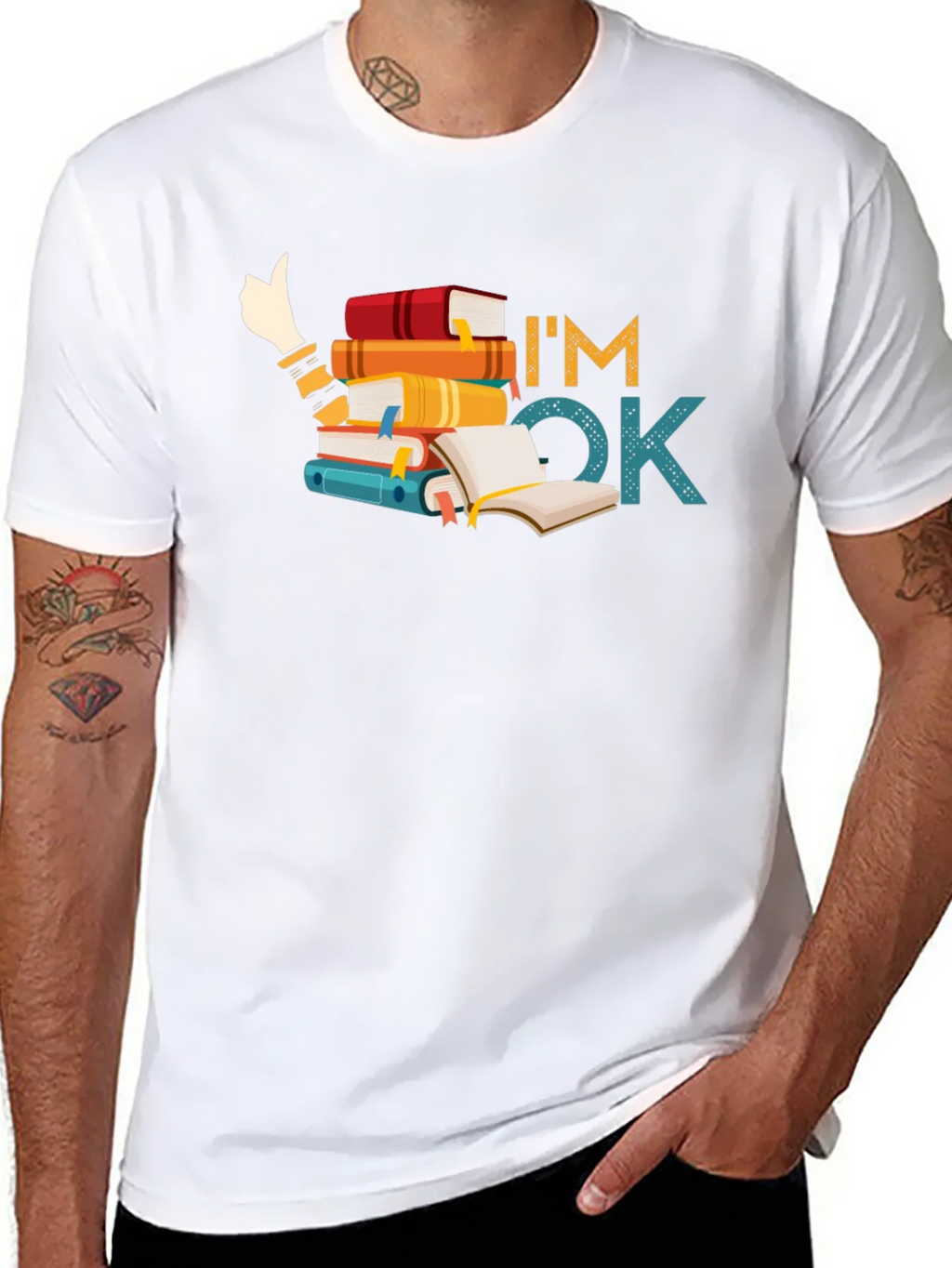 Book Lover T-Shirt: Im OK Stack of Books product image 7