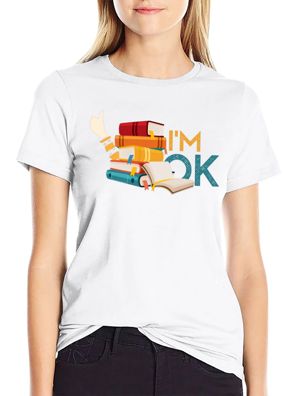 Book Lover T-Shirt: Im OK Stack of Books product image 8