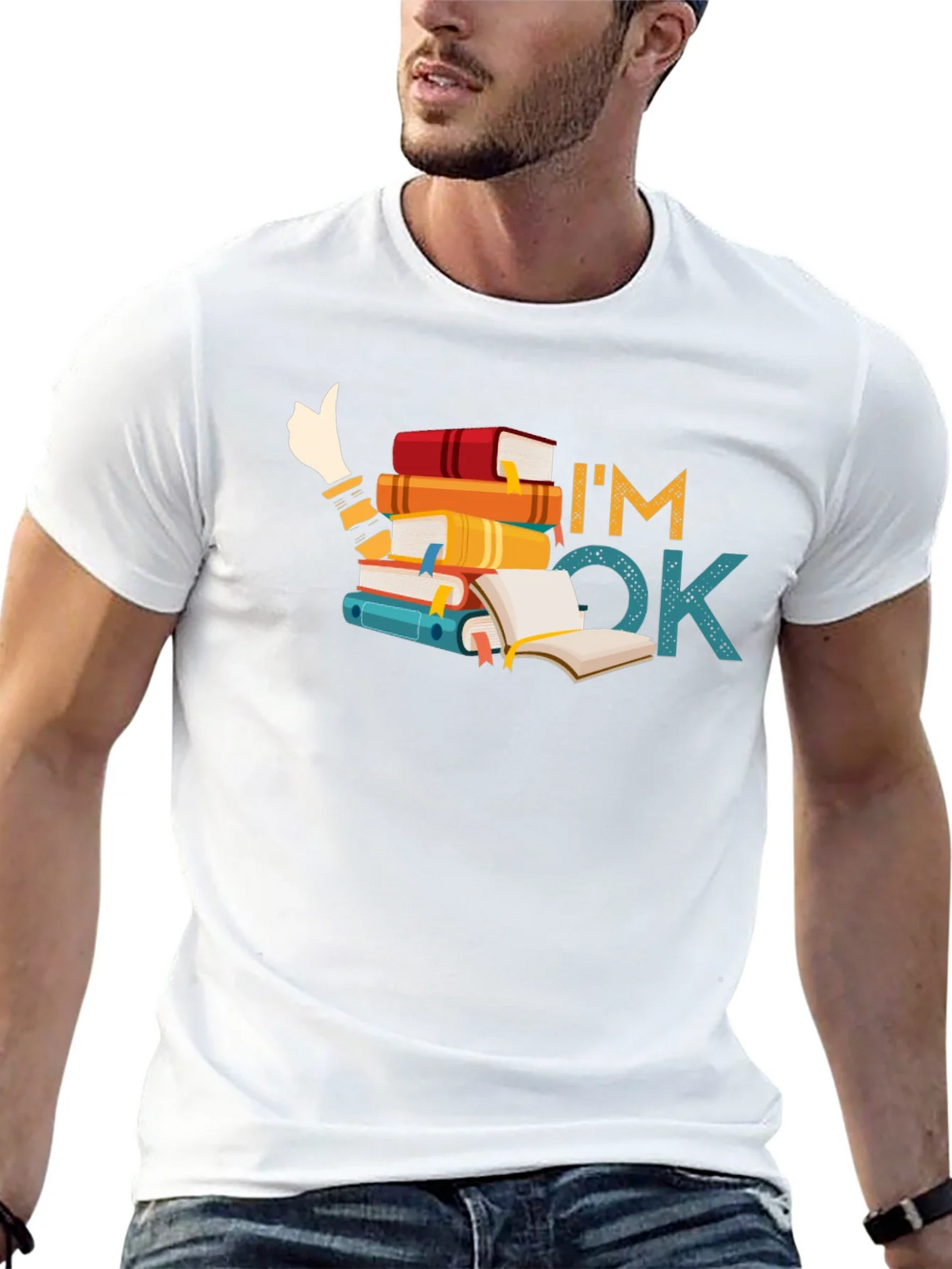 Book Lover T-Shirt: Im OK Stack of Books product image 12